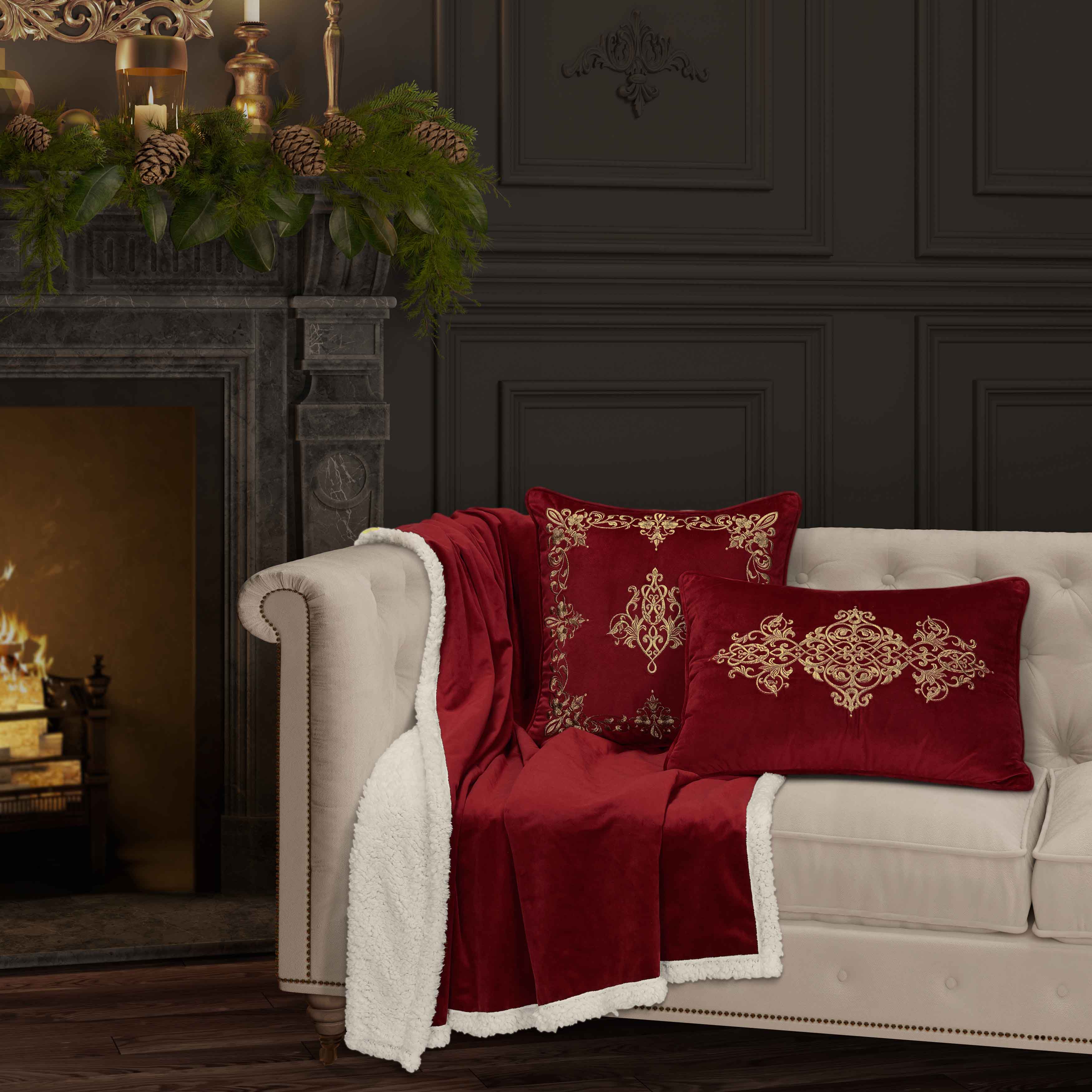Noelle Crimson Square Decorative Throw Pillow 18" x 18" Throw Pillows By J. Queen New York
