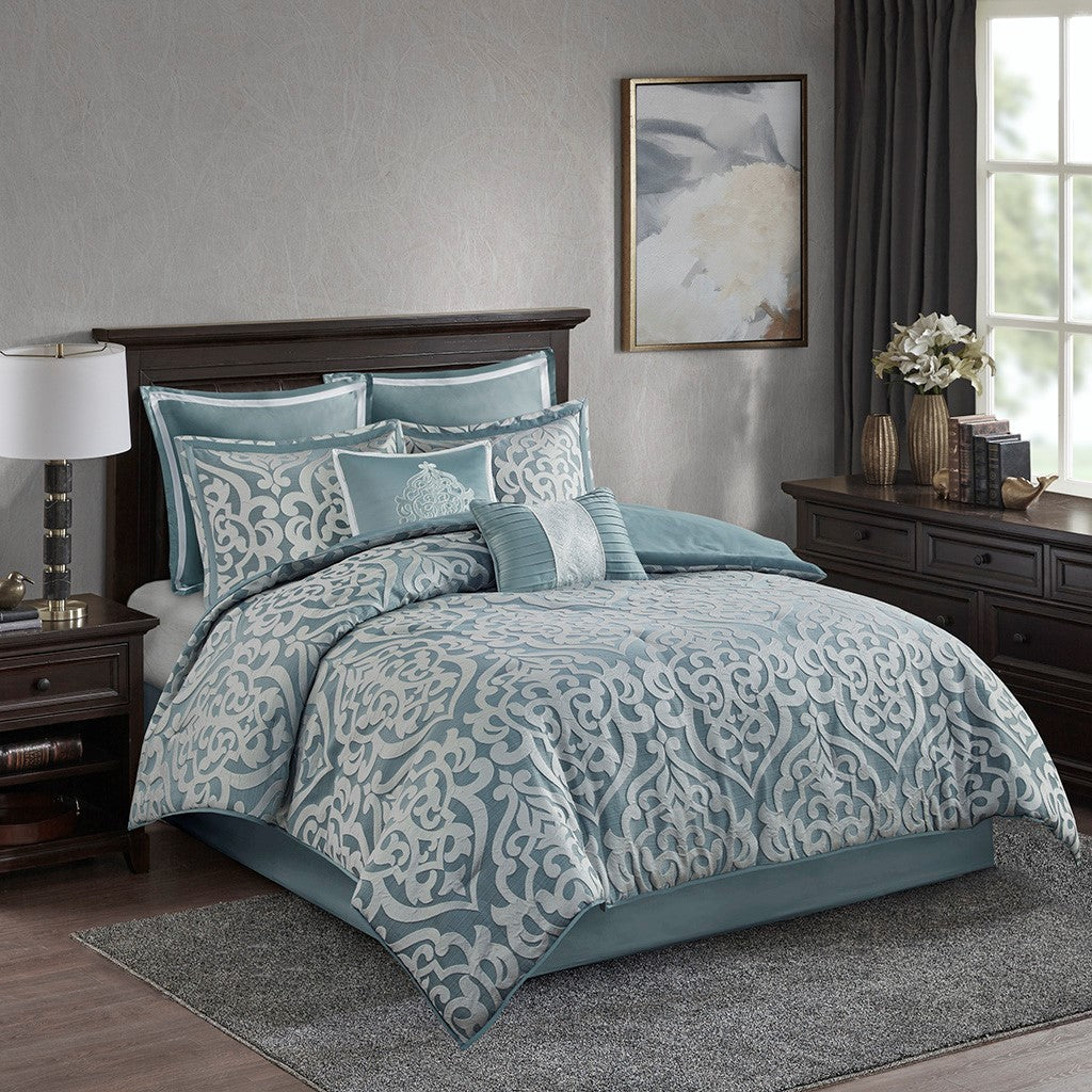 Odette Aqua 8-Piece Jacquard Comforter Set Comforter Sets By JLA HOME/Olliix (E & E Co., Ltd)