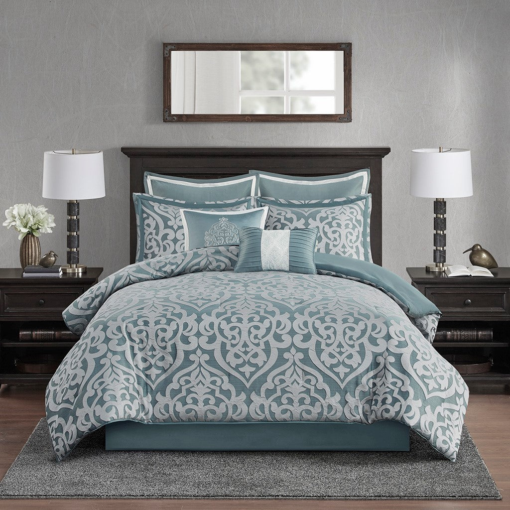 Odette Aqua 8-Piece Jacquard Comforter Set Comforter Sets By JLA HOME/Olliix (E & E Co., Ltd)