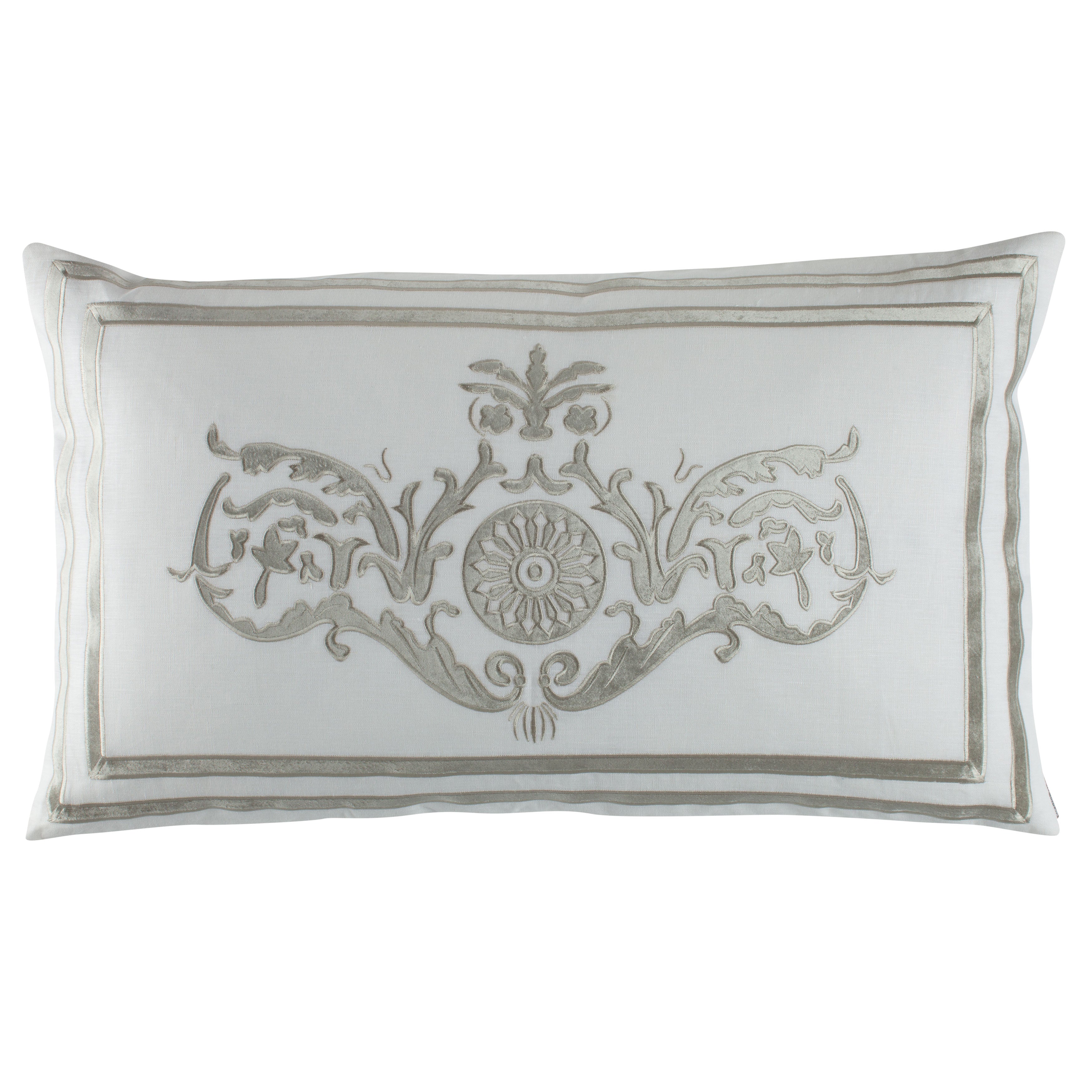 Paris White Linen Ice Silver Velvet Large Rectangle Pillow Throw Pillows By Lili Alessandra