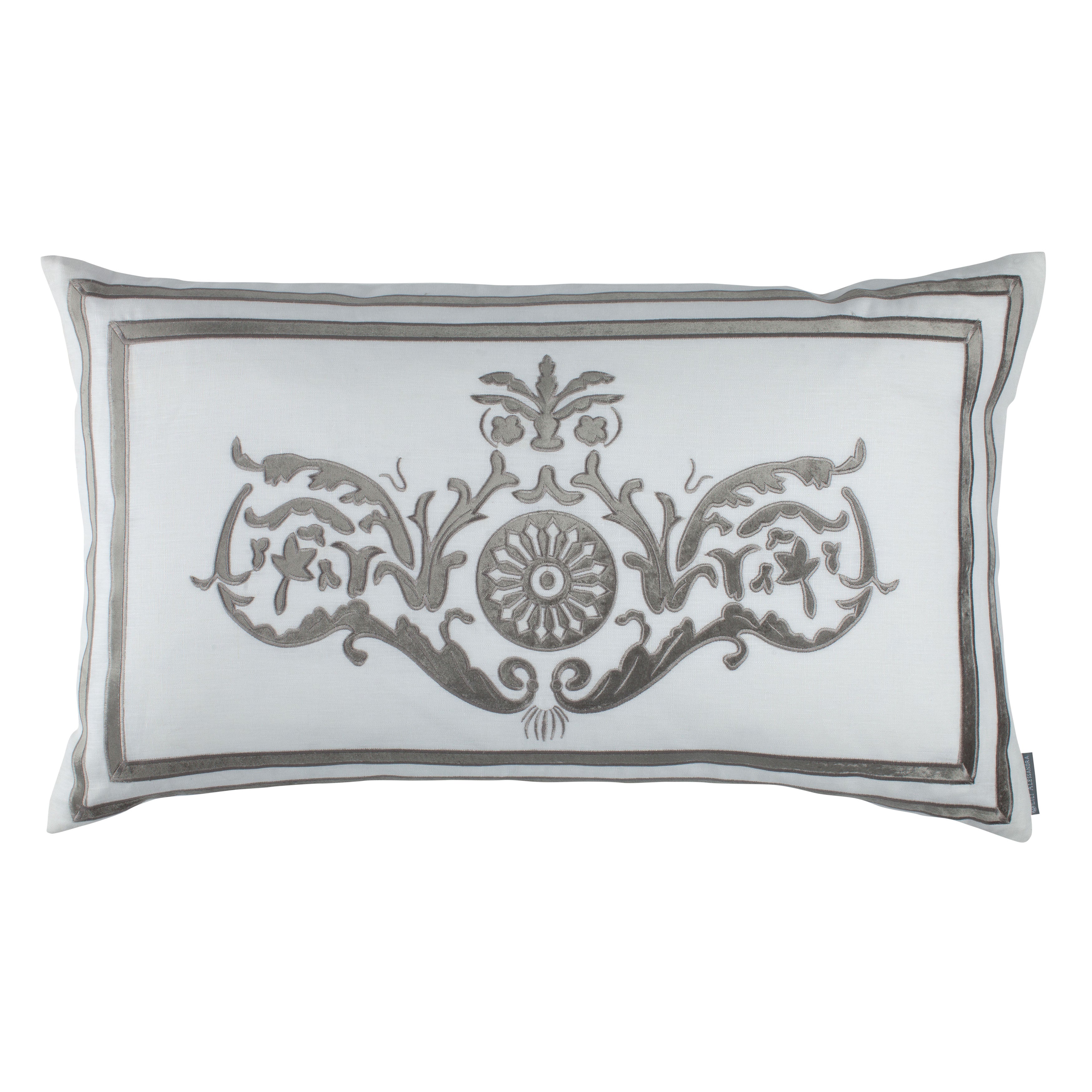 Paris White Linen Silver Velvet Large Rectangle Pillow Throw Pillows By Lili Alessandra
