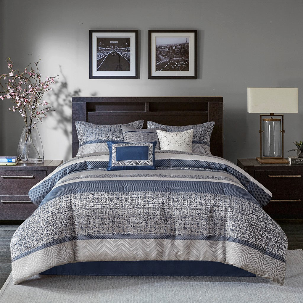 Rhapsody Navy 7-Piece Comforter Set Comforter Sets By JLA HOME/Olliix (E & E Co., Ltd)