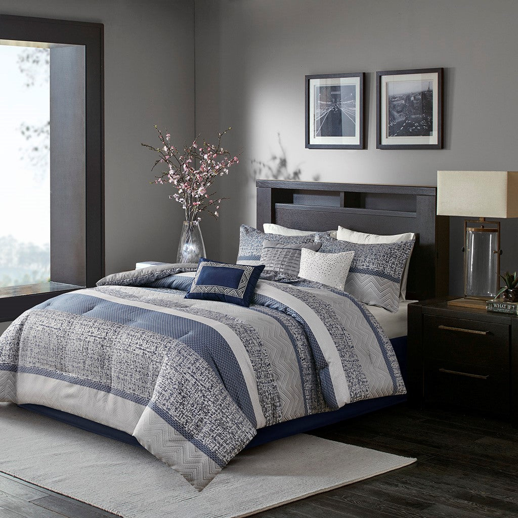 Rhapsody Navy 7-Piece Comforter Set Comforter Sets By JLA HOME/Olliix (E & E Co., Ltd)