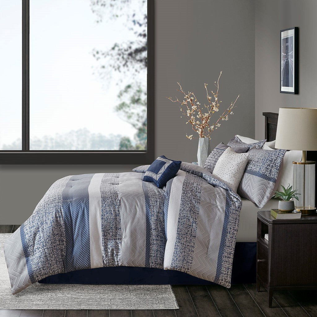 Rhapsody Navy 7-Piece Comforter Set Comforter Sets By JLA HOME/Olliix (E & E Co., Ltd)