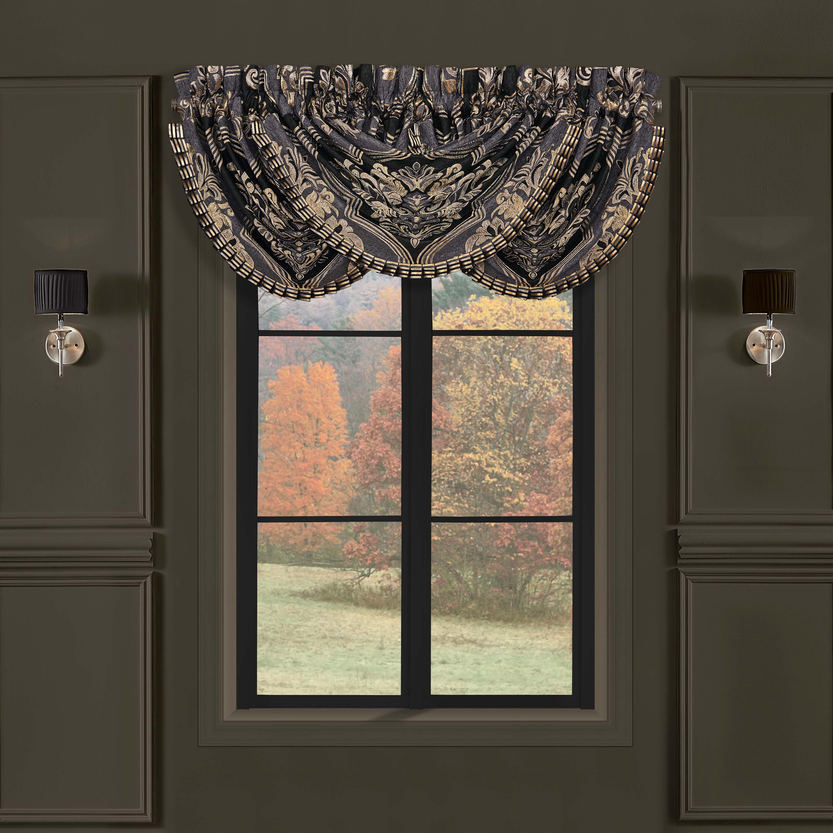 Savoy Pewter Waterfall Window Valance By J Queen Window Valances By J. Queen New York