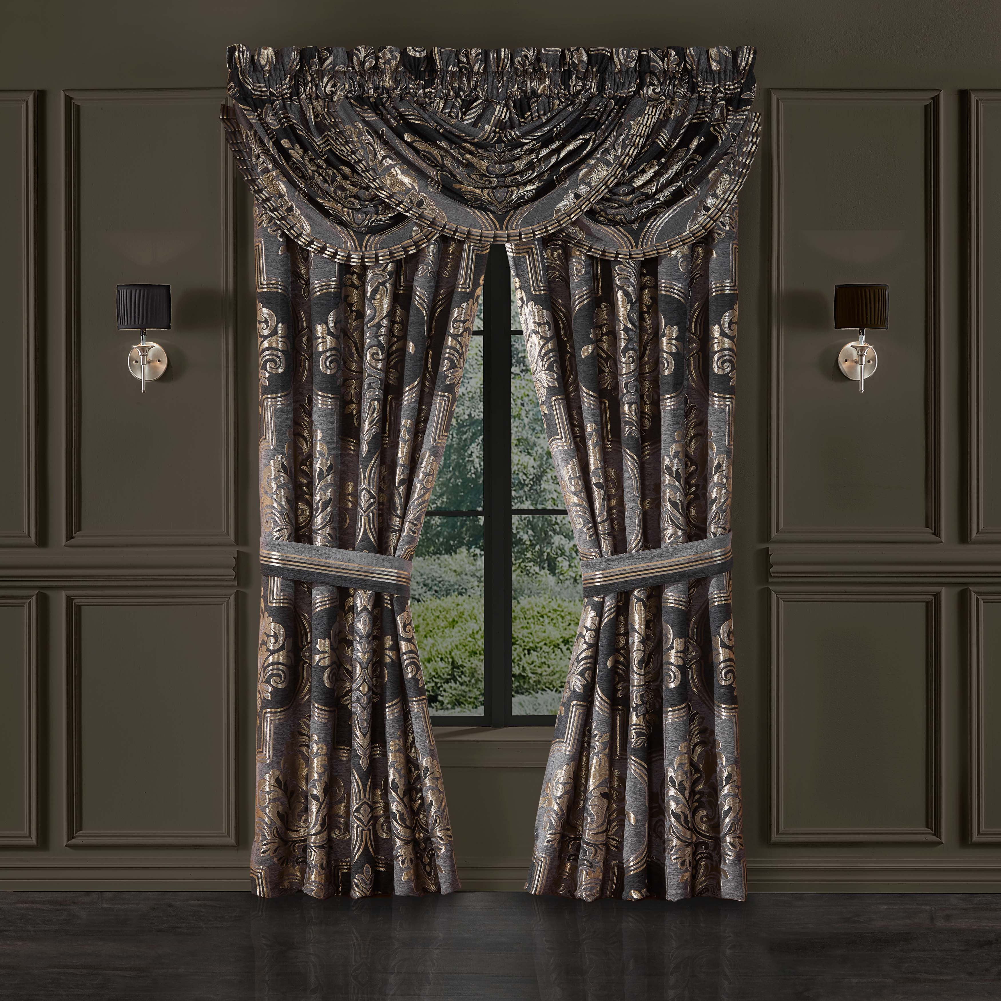 Savoy Pewter Waterfall Window Valance By J Queen Window Valances By J. Queen New York