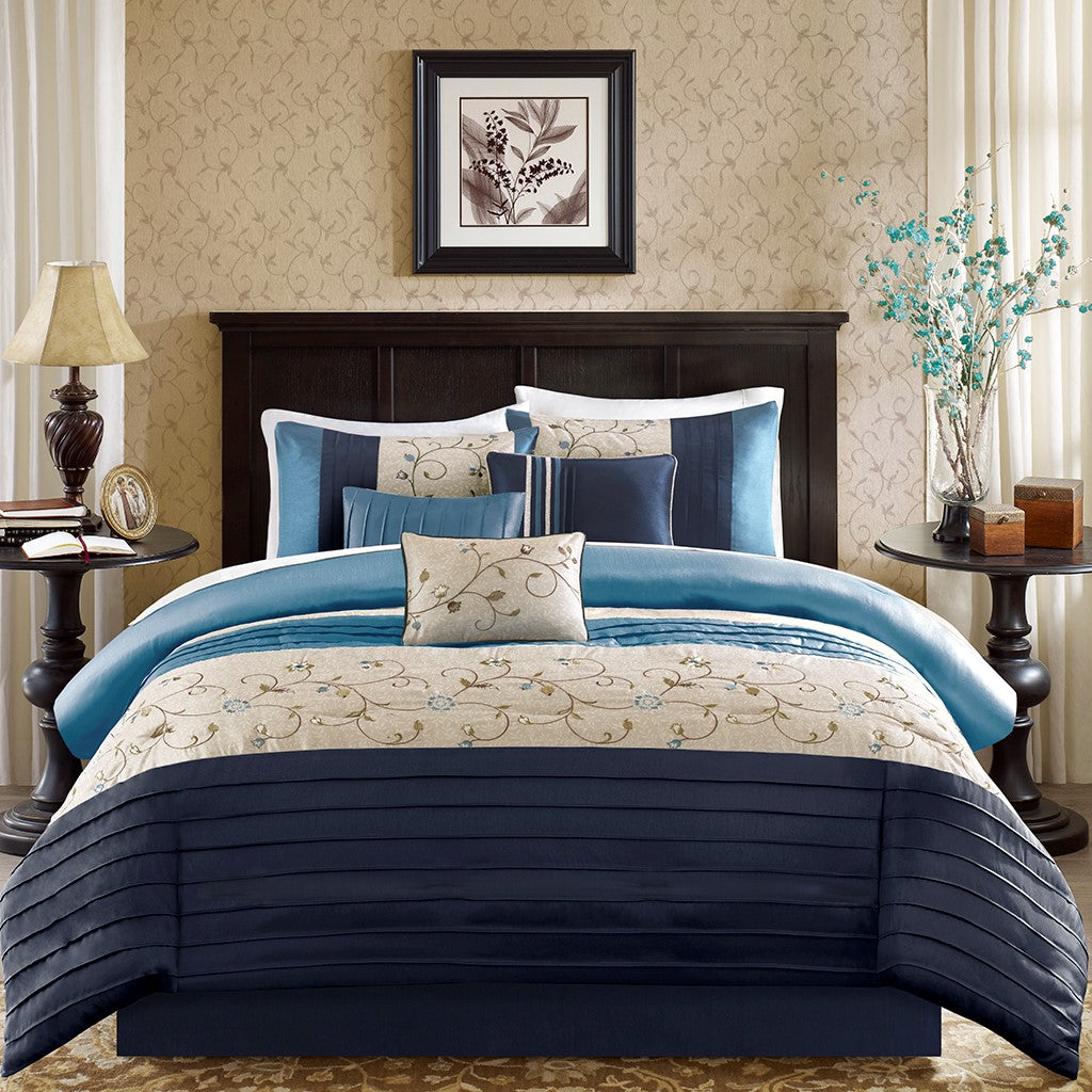 Serene Navy 7-Piece Comforter Set Comforter Sets By JLA HOME/Olliix (E & E Co., Ltd)