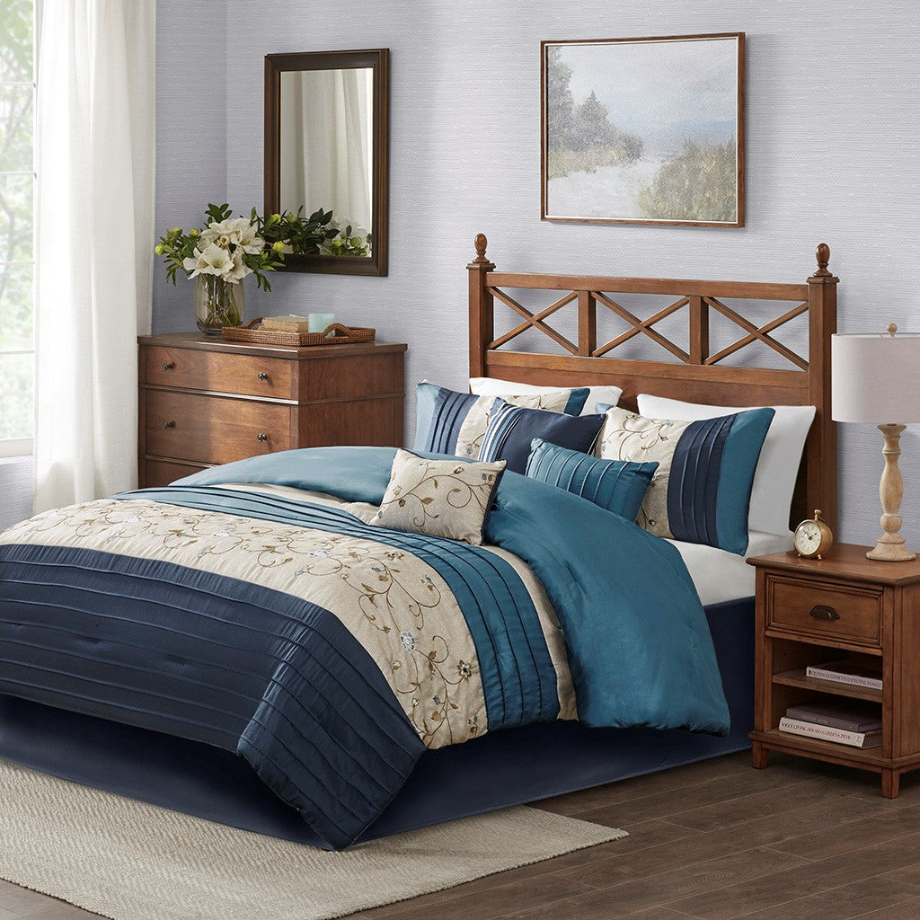 Serene Navy 7-Piece Comforter Set Comforter Sets By JLA HOME/Olliix (E & E Co., Ltd)