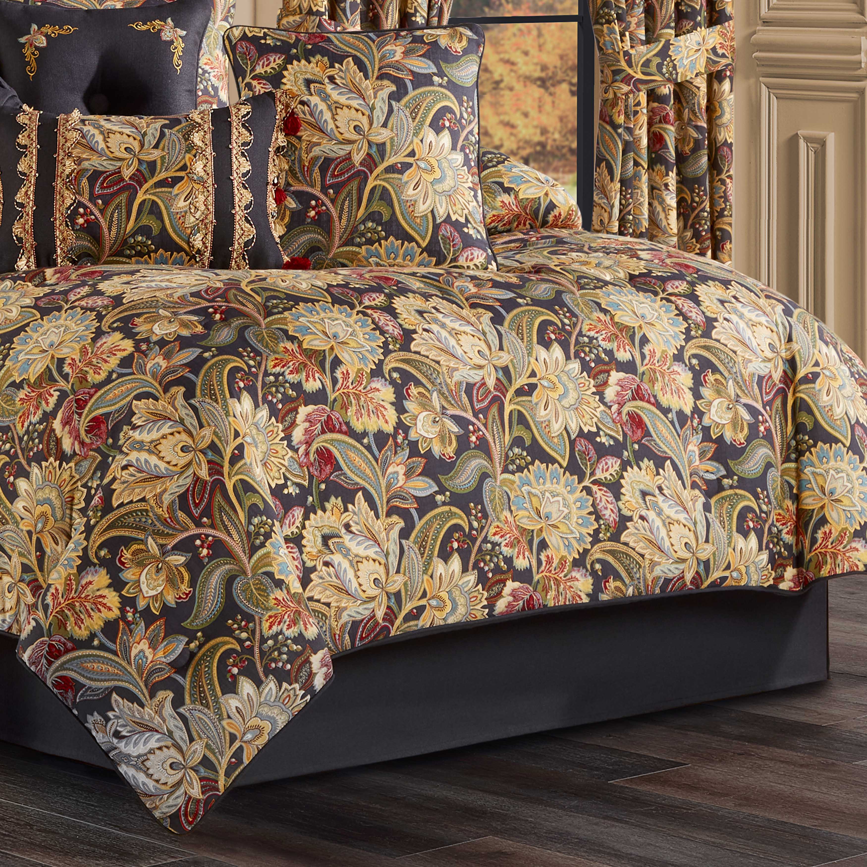 Stefania Black 4-Piece Comforter Set By J Queen - Final Sale Comforter Sets By J. Queen New York