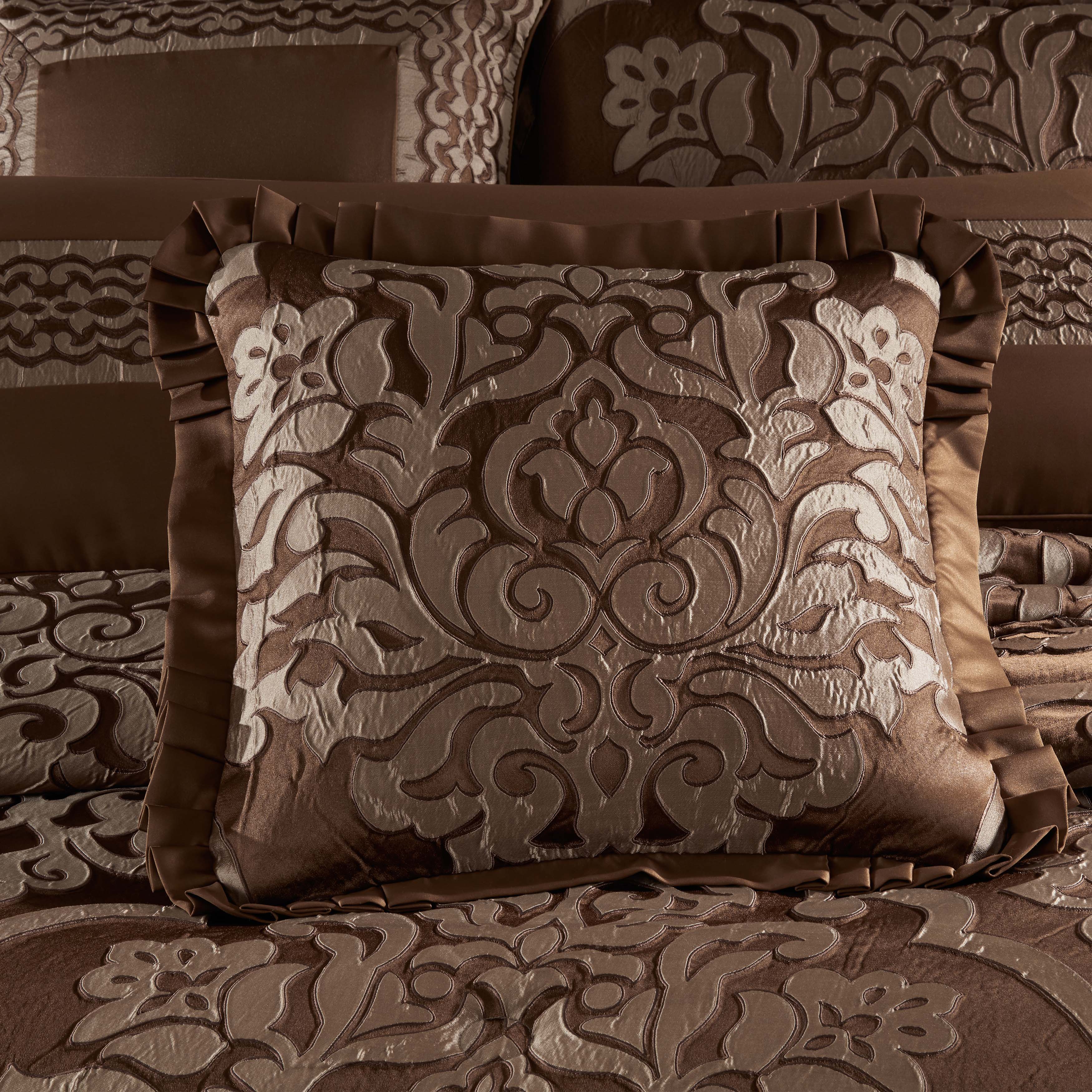 Surano Copper Embellished Square Decorative Throw Pillow 20" x 20" By J Queen Throw Pillows By J. Queen New York