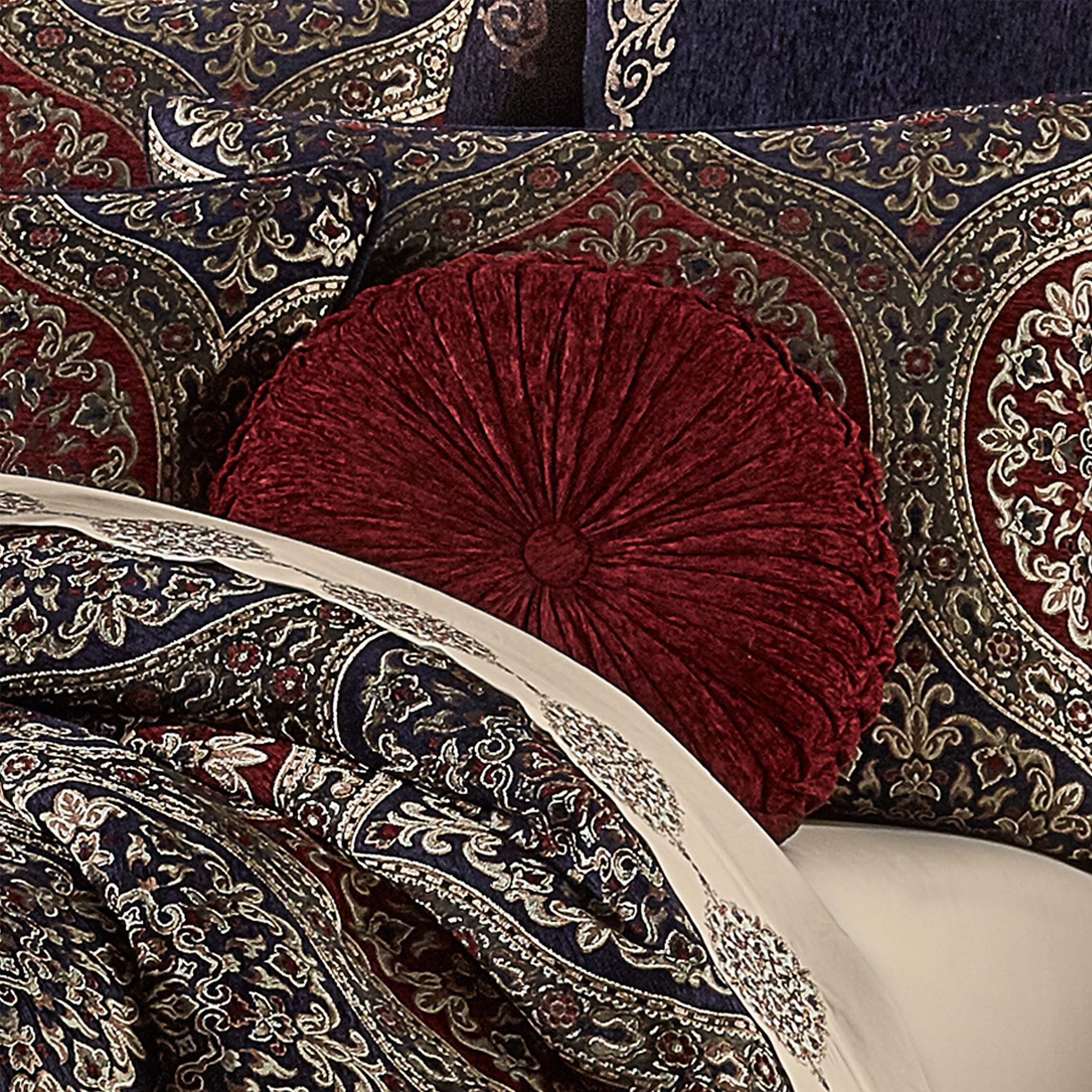 Taormina Red Round Decorative Throw Pillow 15" X 15" By J Queen Throw Pillows By J. Queen New York