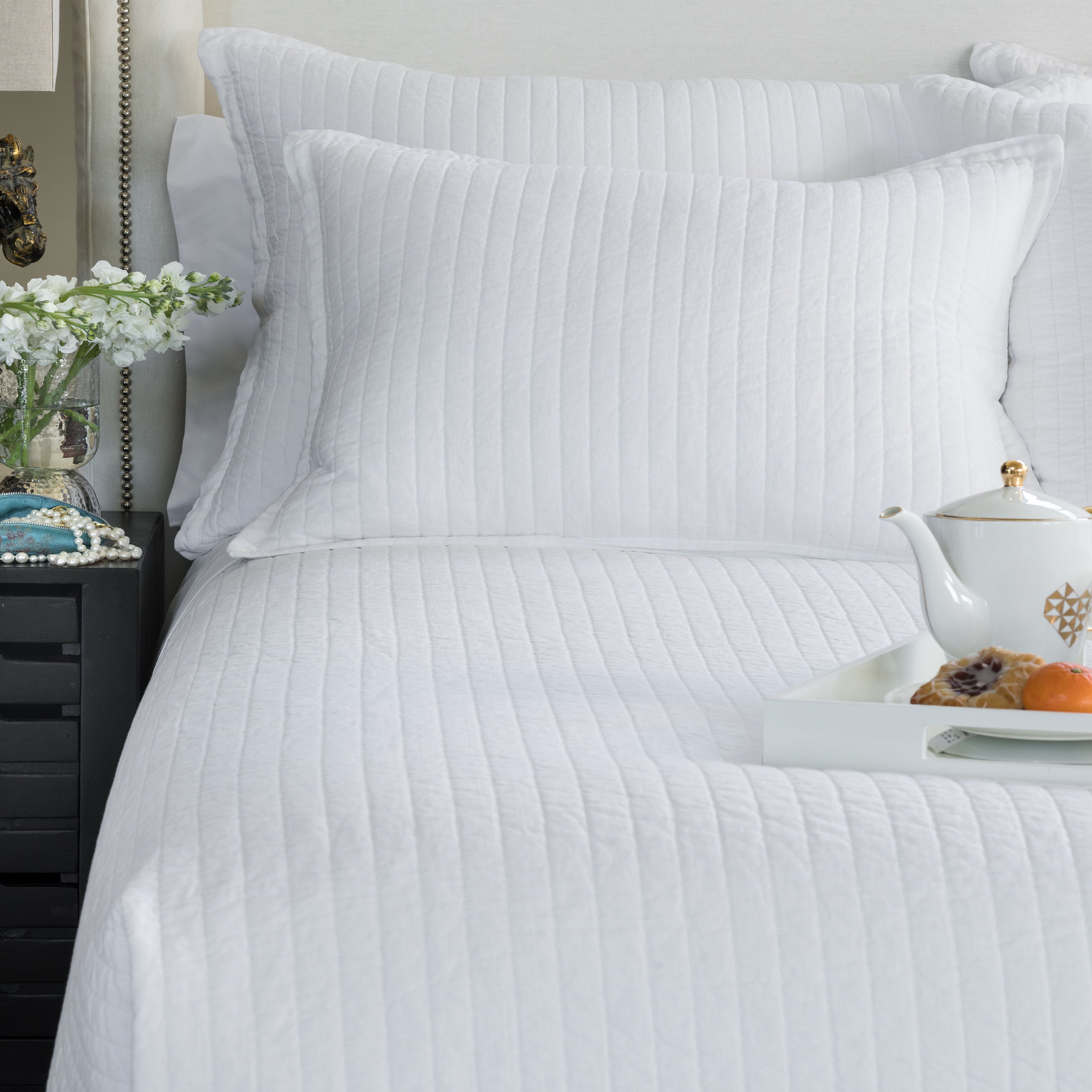 Tessa White Linen Quilted Coverlet Coverlet By Lili Alessandra