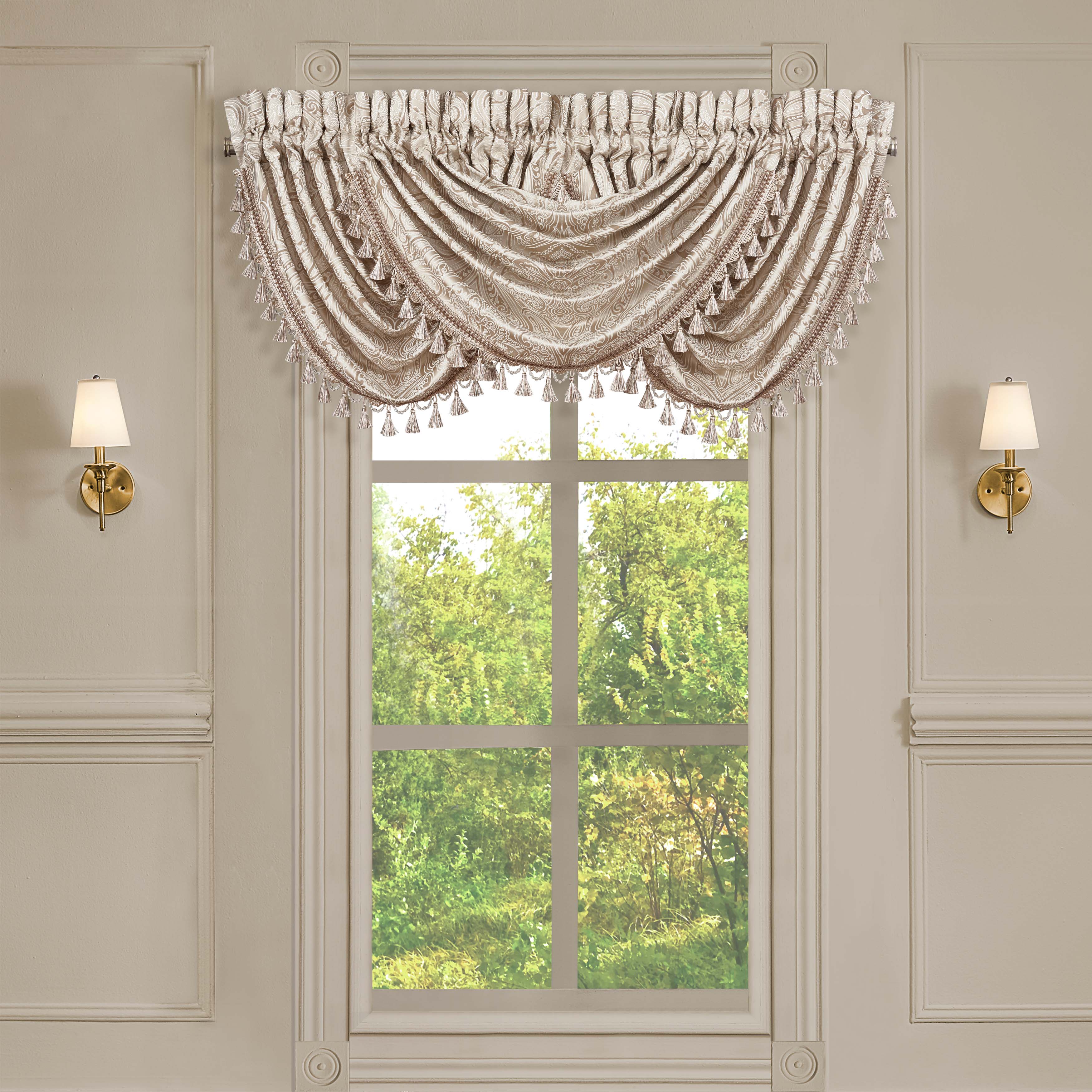 Trinity Champagne Waterfall Window Valance By J Queen Window Valances By J. Queen New York