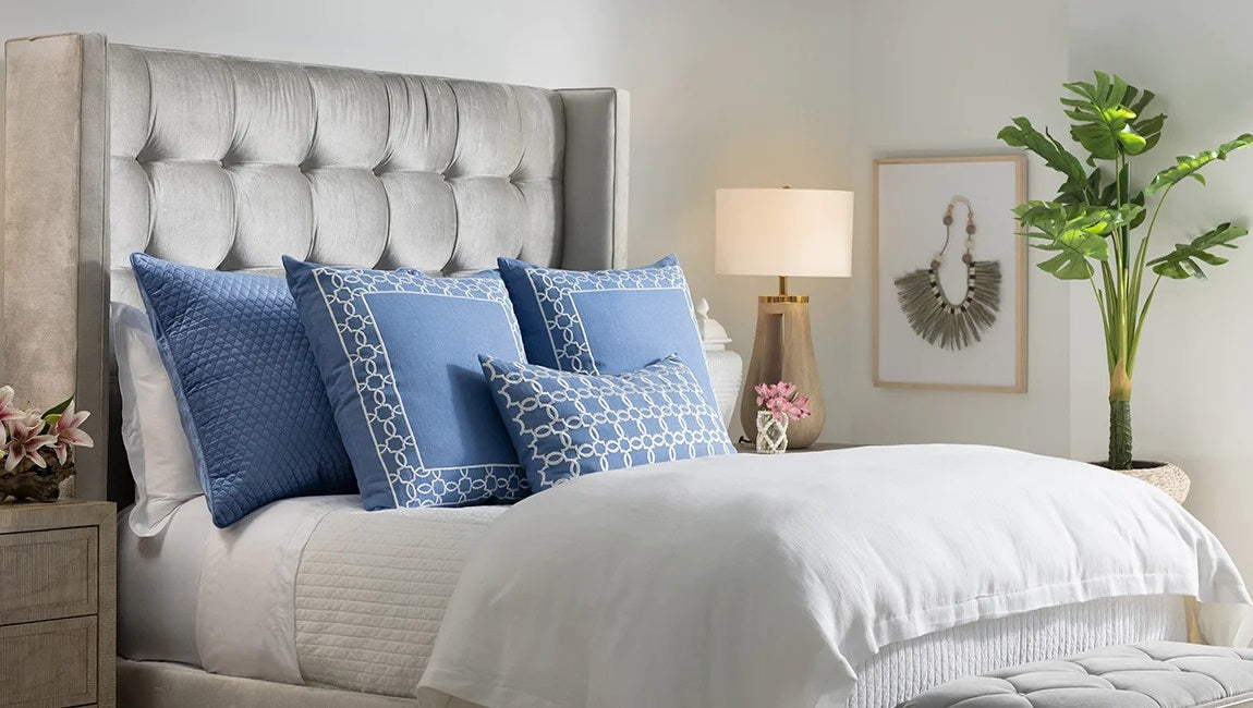 Valentina & Lynx Azure Bloom White Linen Duvet Cover Duvet Covers By Lili Alessandra