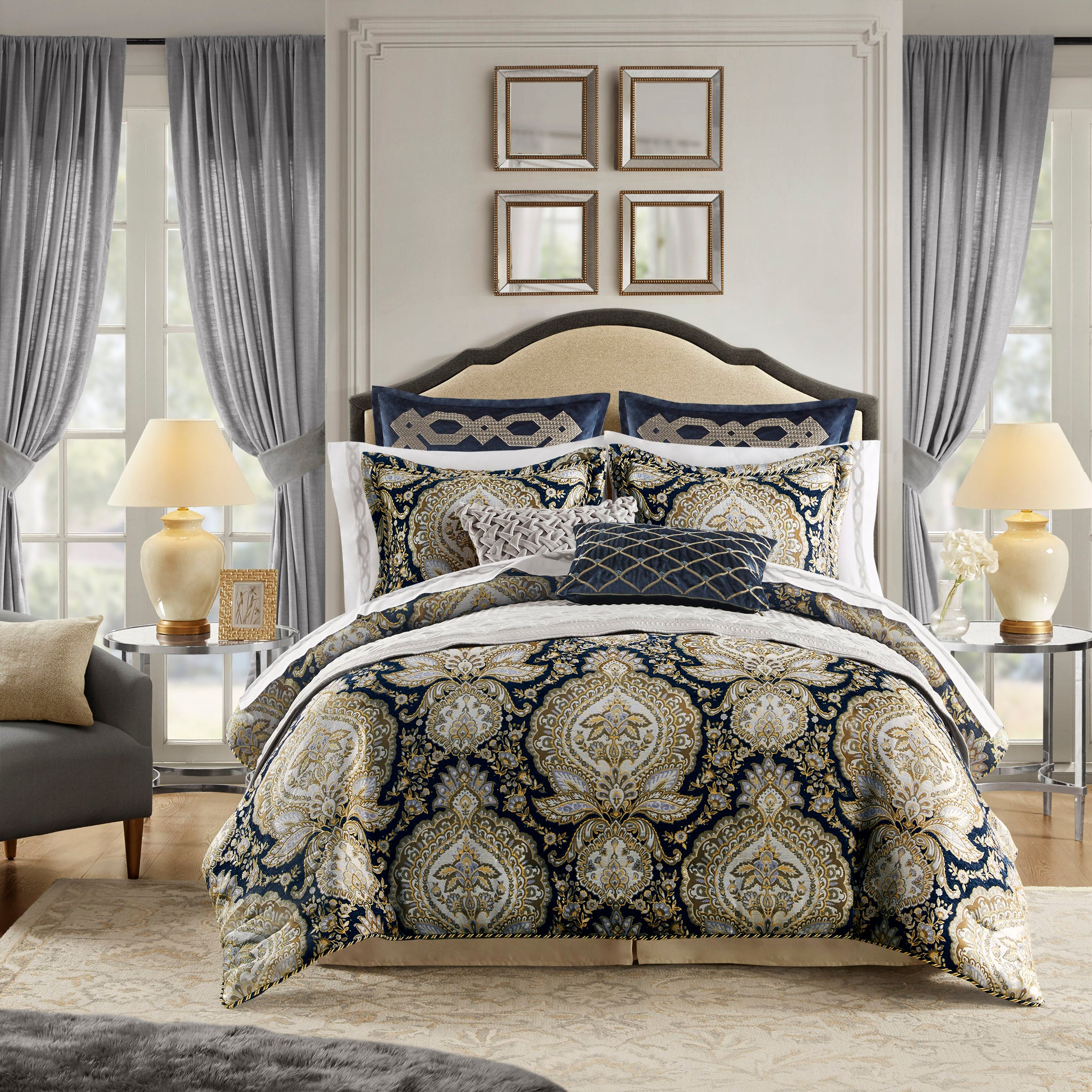 Valentina Navy 4-Piece Comforter Set Comforter Sets By Croscill Home LLC