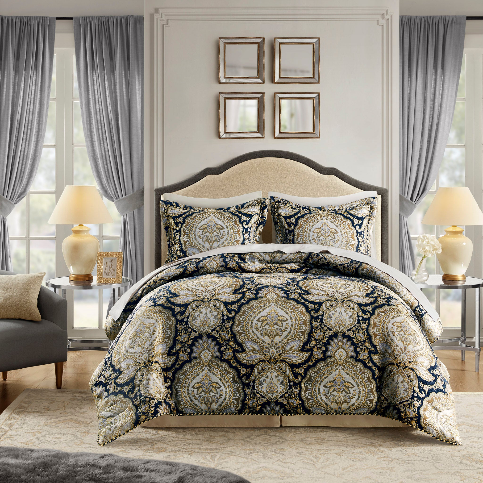 Valentina Navy 4-Piece Comforter Set Comforter Sets By Croscill Home LLC