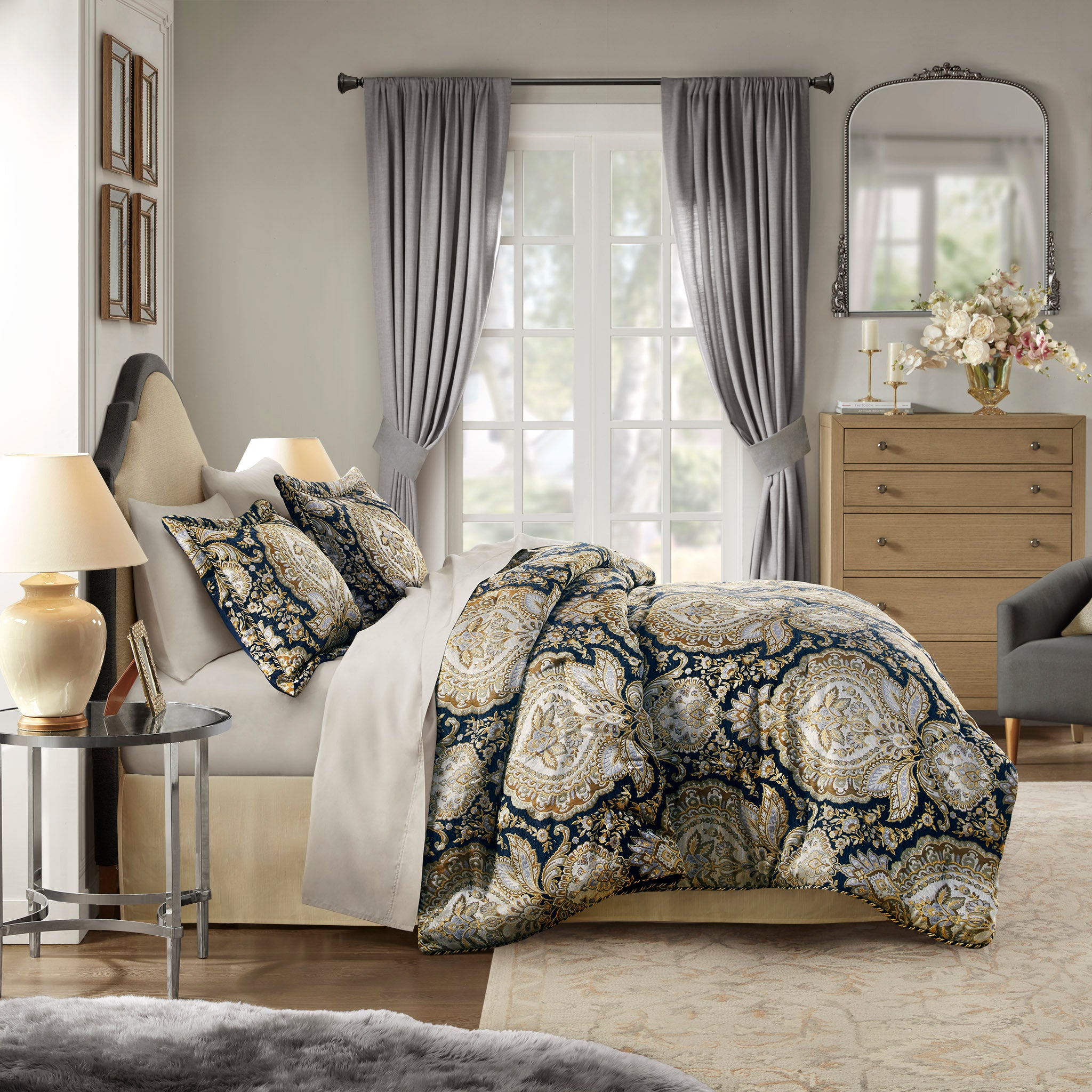 Valentina Navy 4-Piece Comforter Set Comforter Sets By Croscill Home LLC