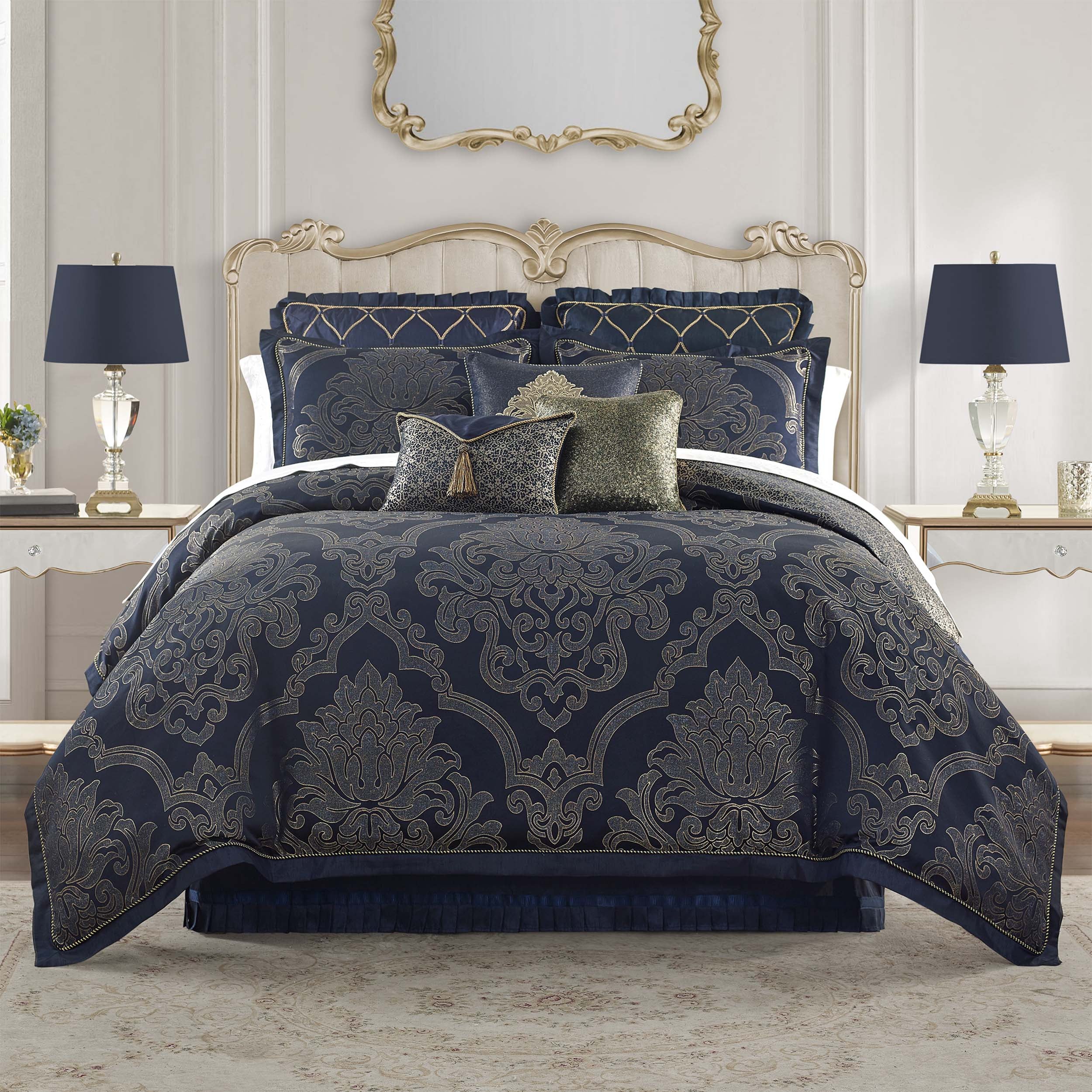 Vaughn Navy/Gold 6 Piece Comforter Set Comforter Sets By Waterford