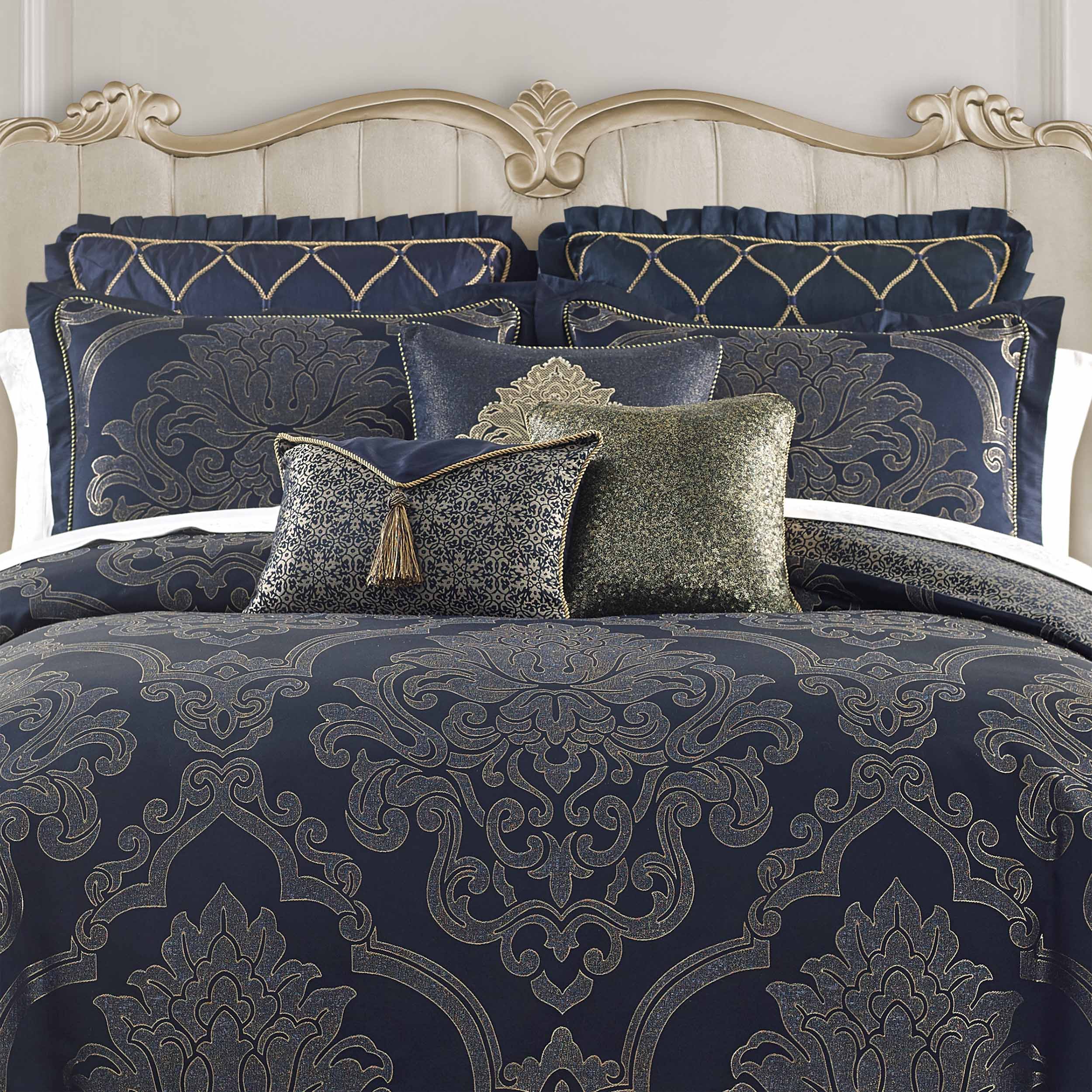 Vaughn Navy/Gold 6 Piece Comforter Set Comforter Sets By Waterford
