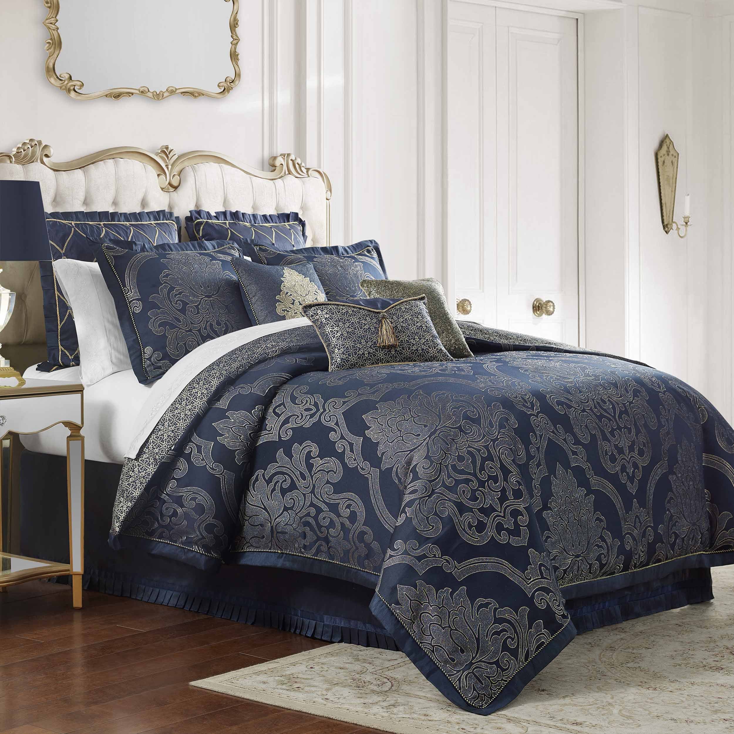 Vaughn Navy/Gold 6 Piece Comforter Set Comforter Sets By Waterford