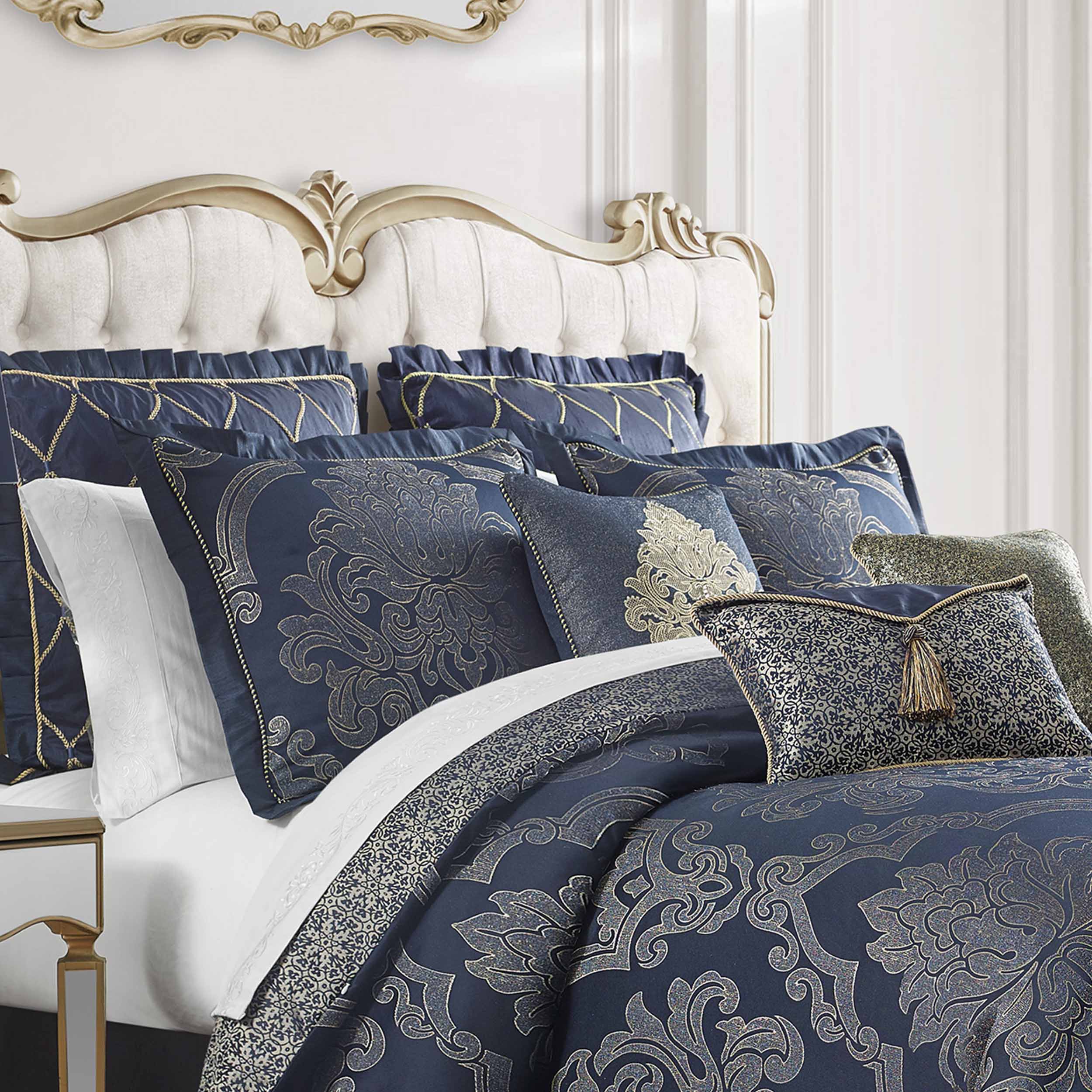 Vaughn Navy/Gold 6 Piece Comforter Set Comforter Sets By Waterford