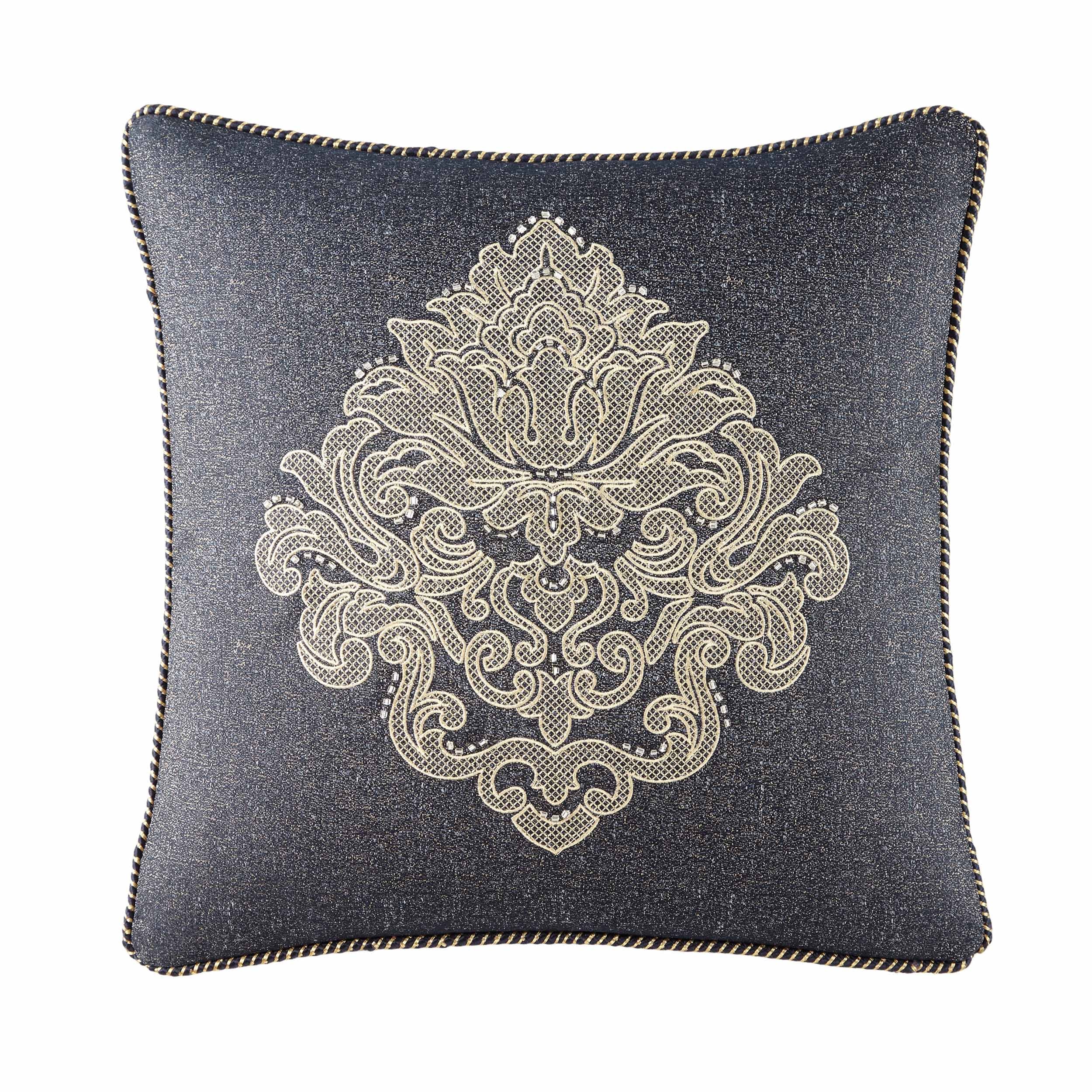 Vaughn Navy/Gold Decorative Throw Pillow Set of 3 Throw Pillows By Waterford