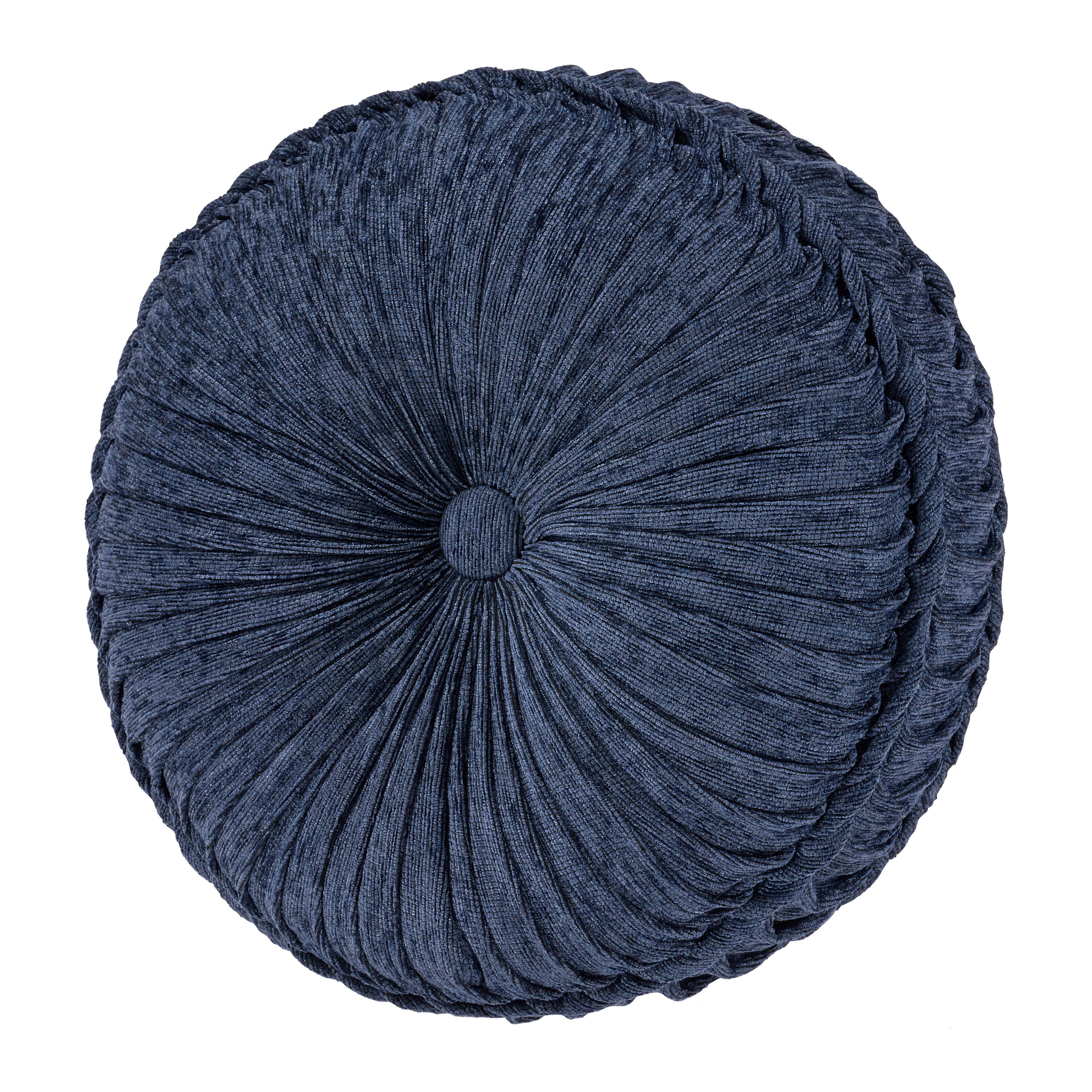 Weston Blue Tufted Round Decorative Throw Pillow 15" x 15" Throw Pillows By J. Queen New York