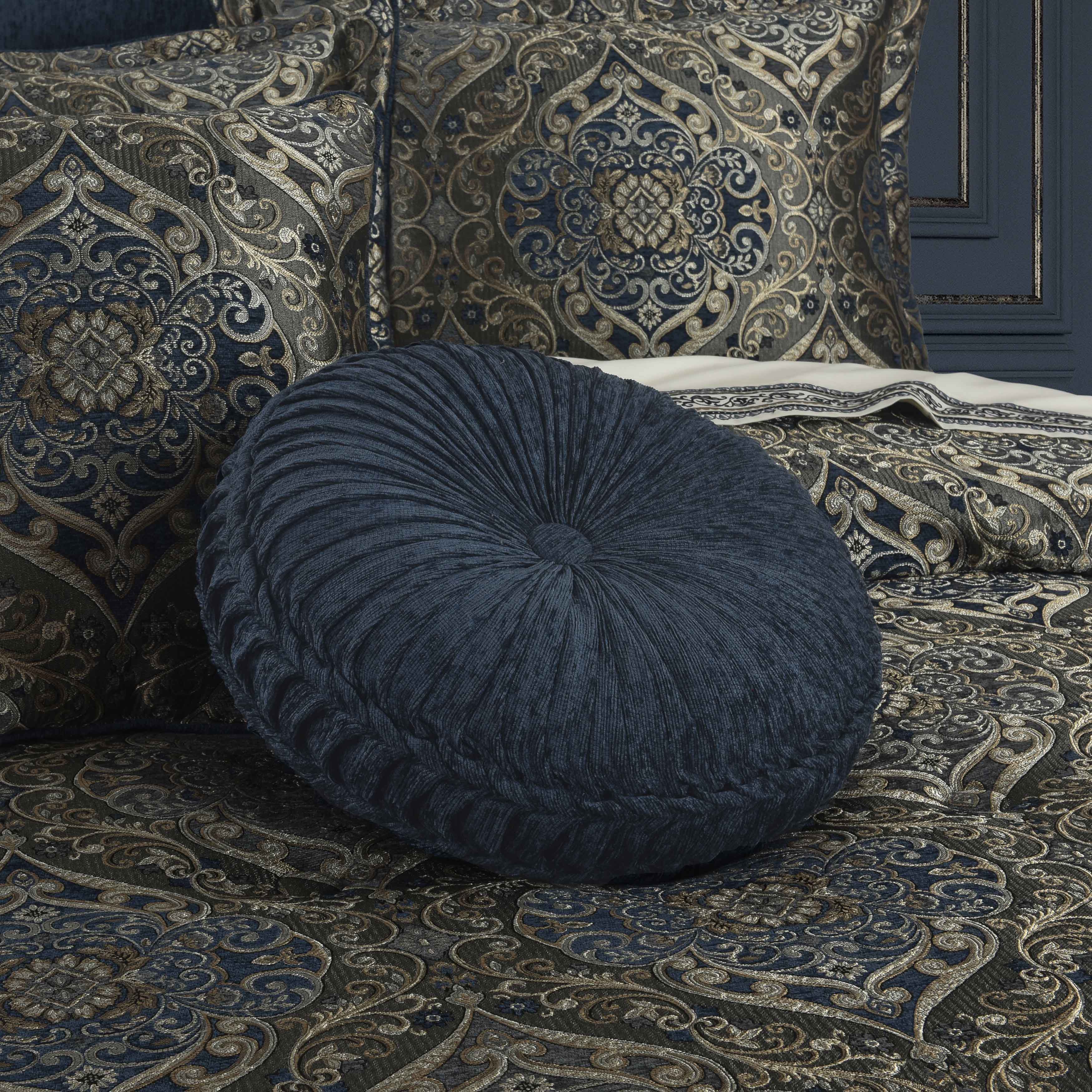 Weston Blue Tufted Round Decorative Throw Pillow 15" x 15" Throw Pillows By J. Queen New York