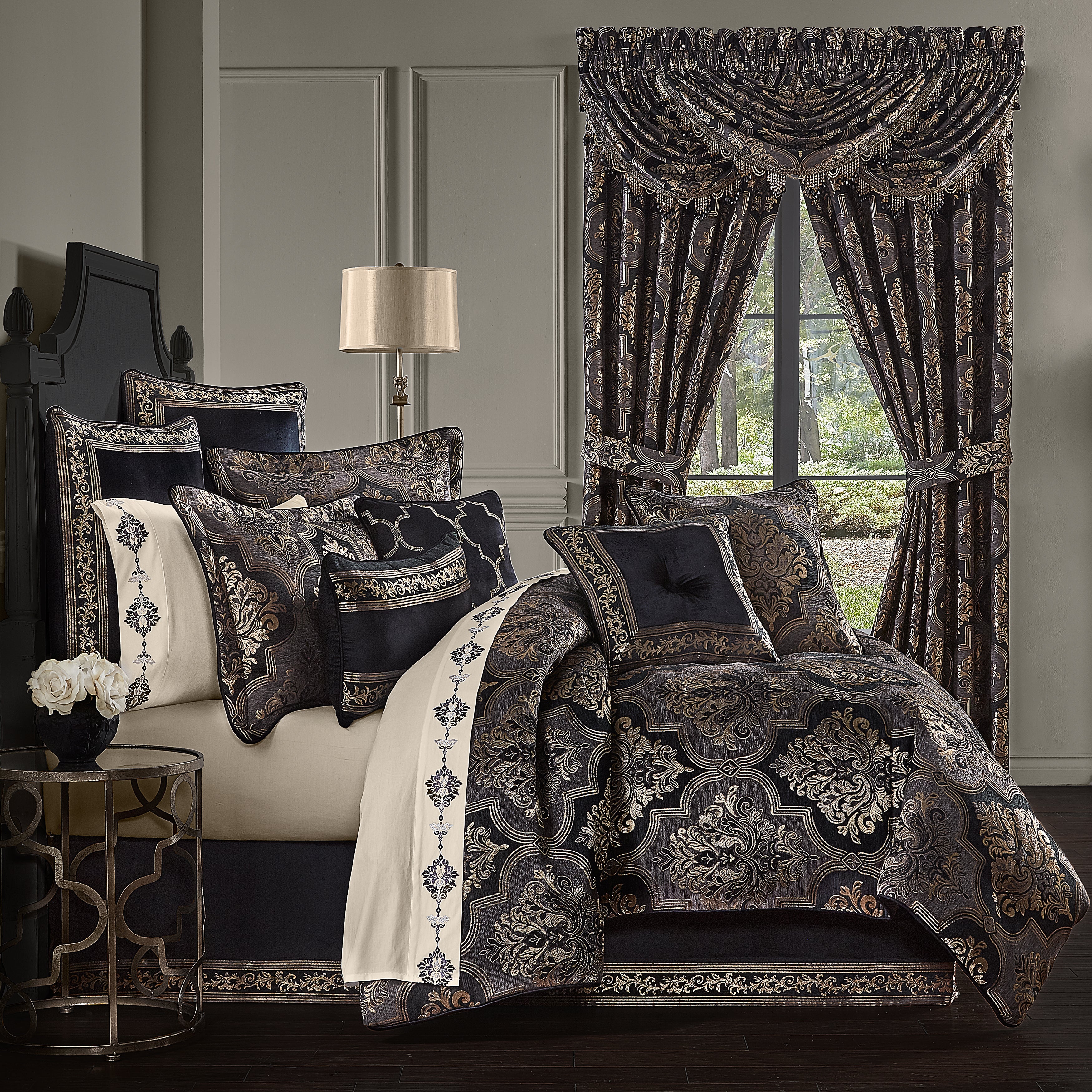Windham Black 4-Piece Comforter Set By J Queen in King- Final Sale Comforter Sets By US Office - Latest-bedding