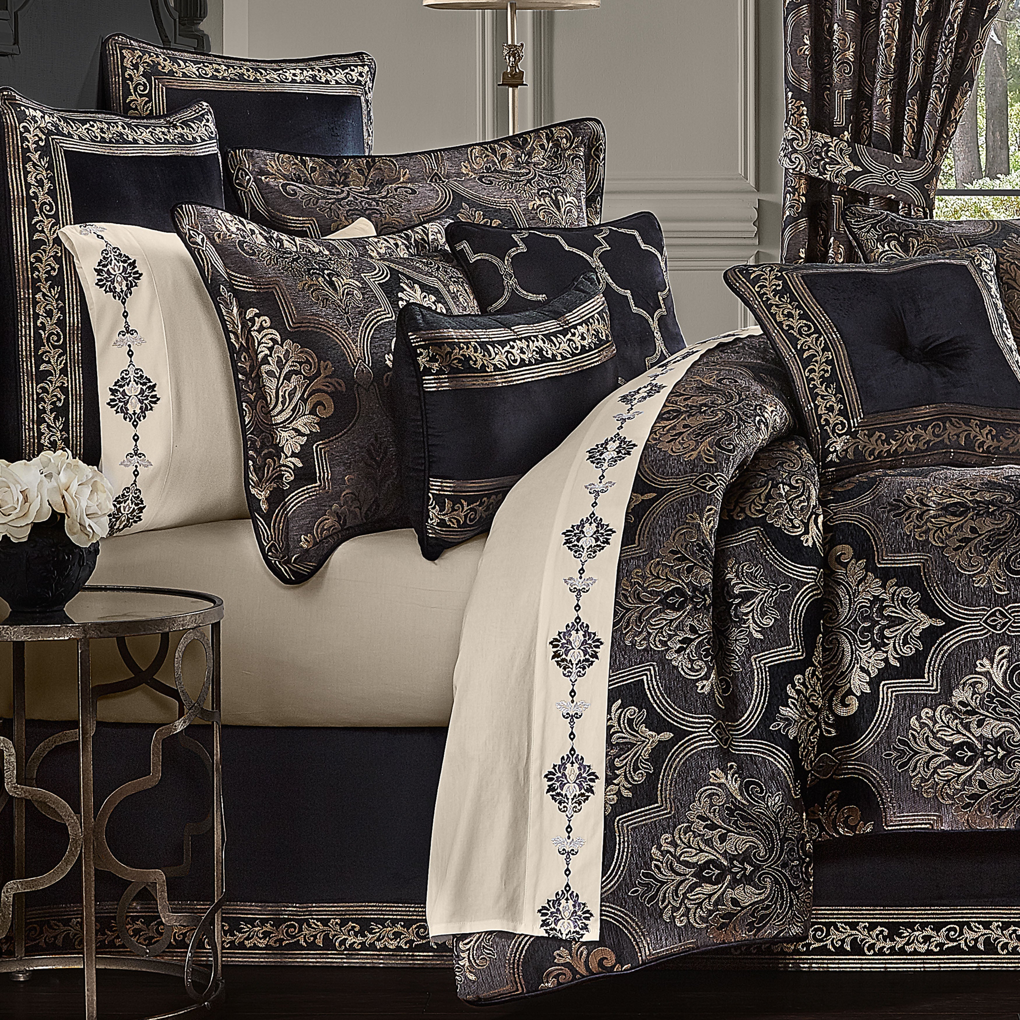 Windham Black 4-Piece Comforter Set By J Queen in King- Final Sale Comforter Sets By US Office - Latest-bedding