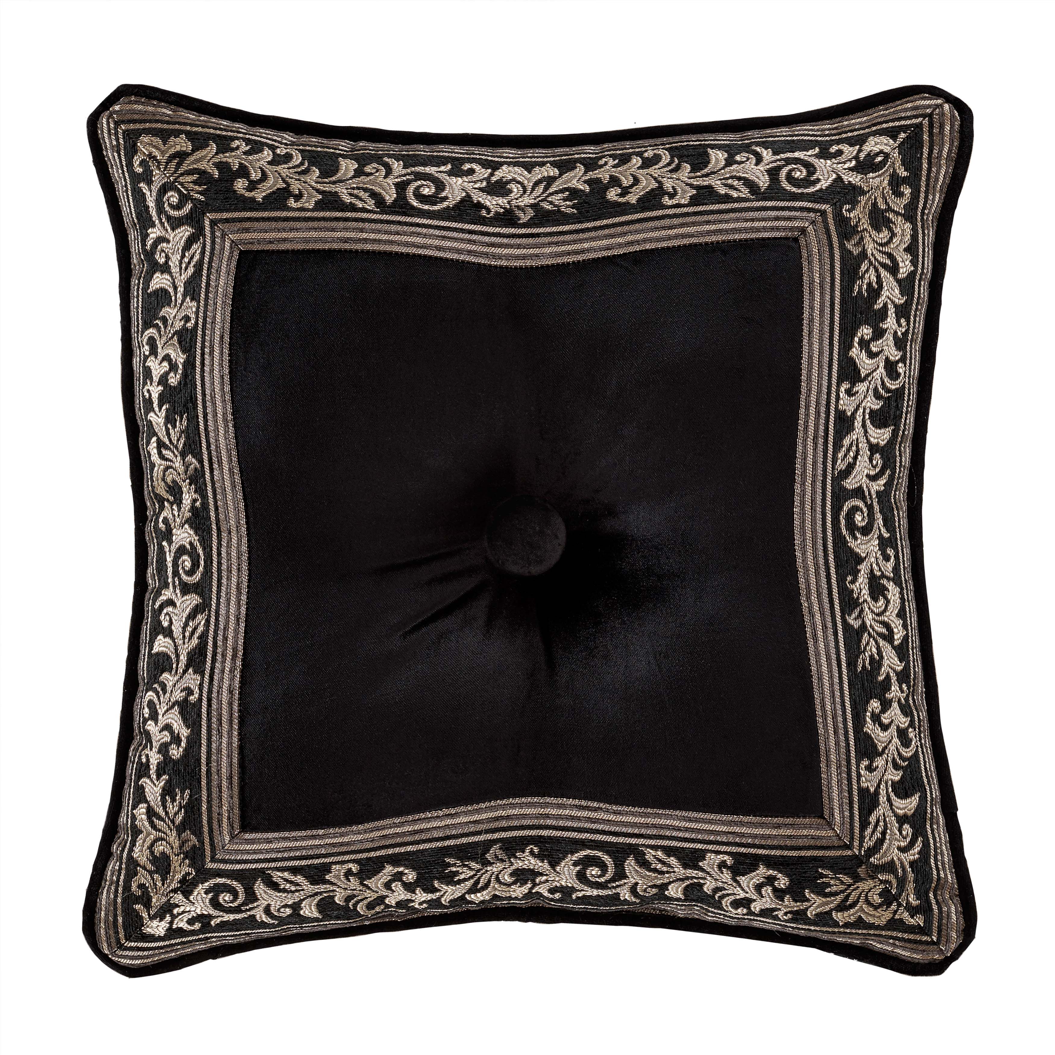 Windham Black Square Decorative Throw Pillow 18" x 18" By J Queen Throw Pillows By J. Queen New York
