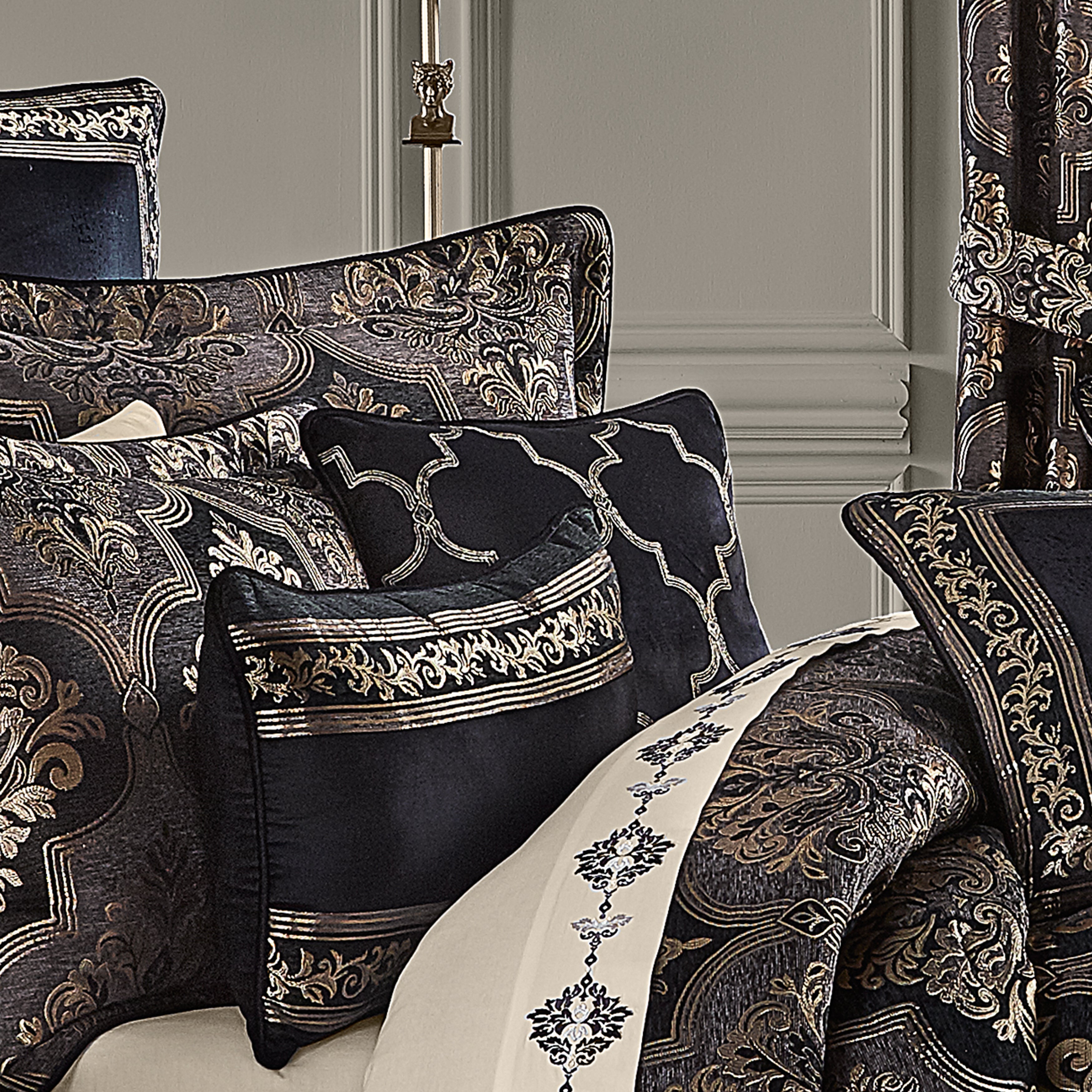 Windham Black Square Embellished Decorative Throw Pillow 18" x 18" By J Queen Throw Pillows By J. Queen New York
