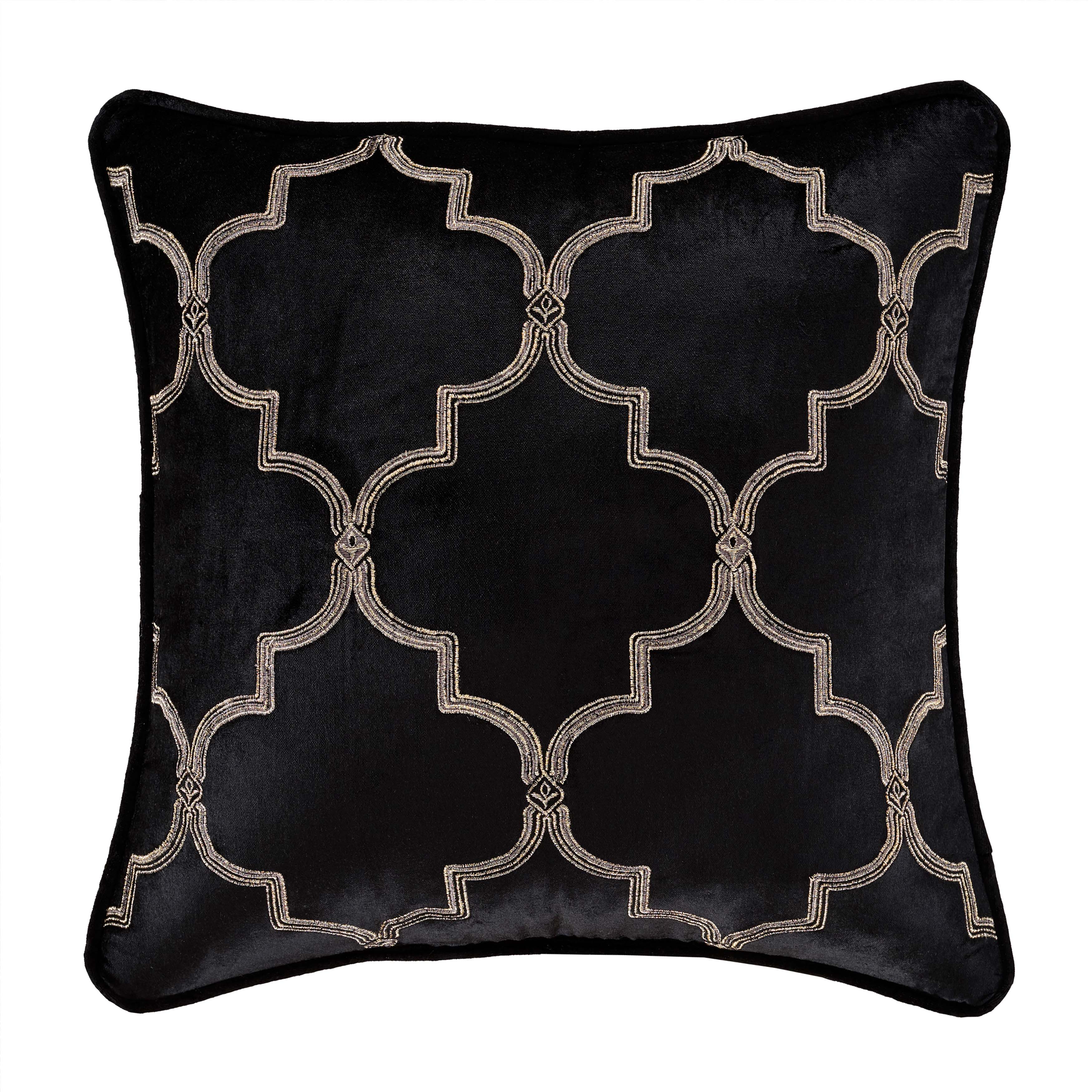 Windham Black Square Embellished Decorative Throw Pillow 18" x 18" By J Queen Throw Pillows By J. Queen New York