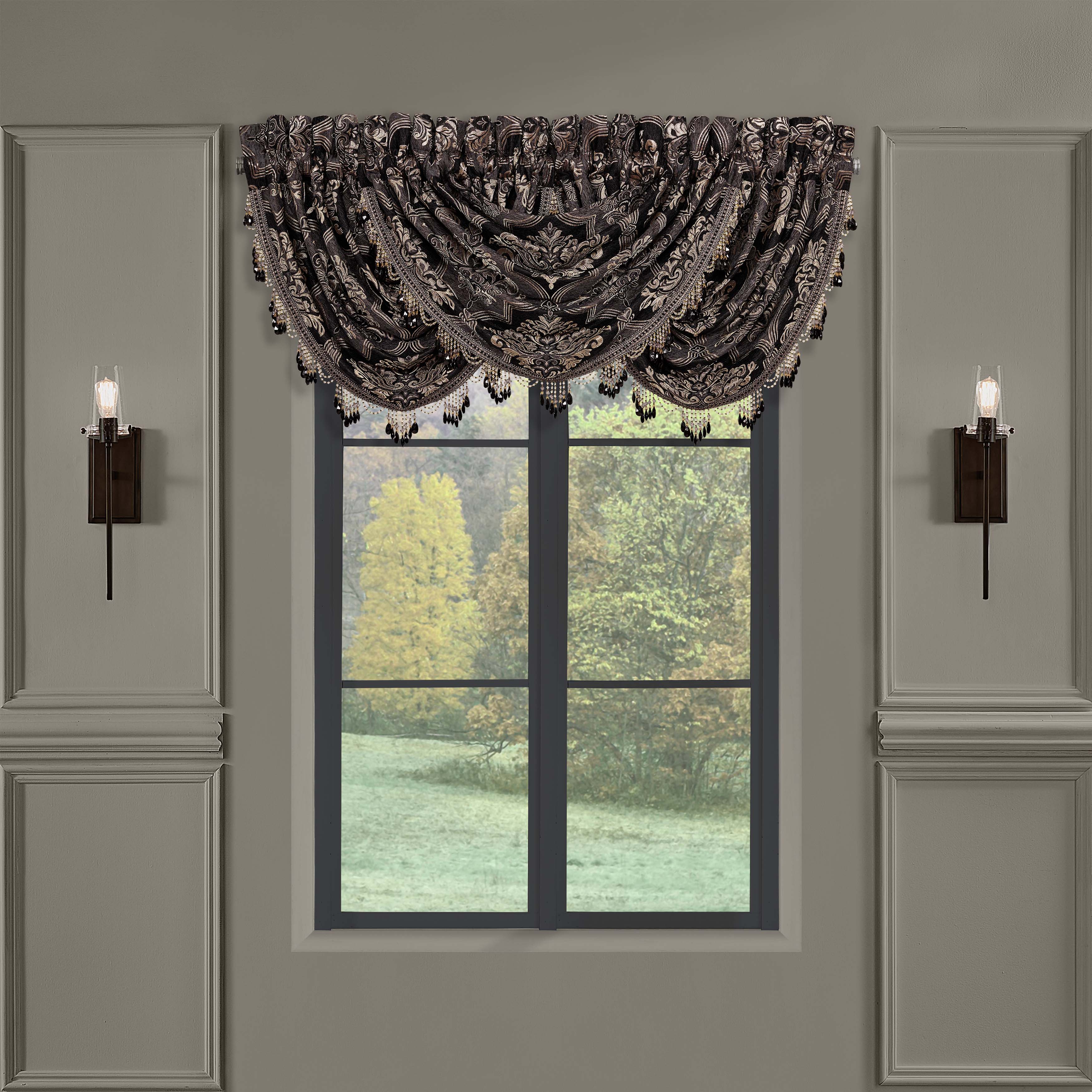 Windham Black Waterfall Window Valance By J Queen Window Valances By J. Queen New York