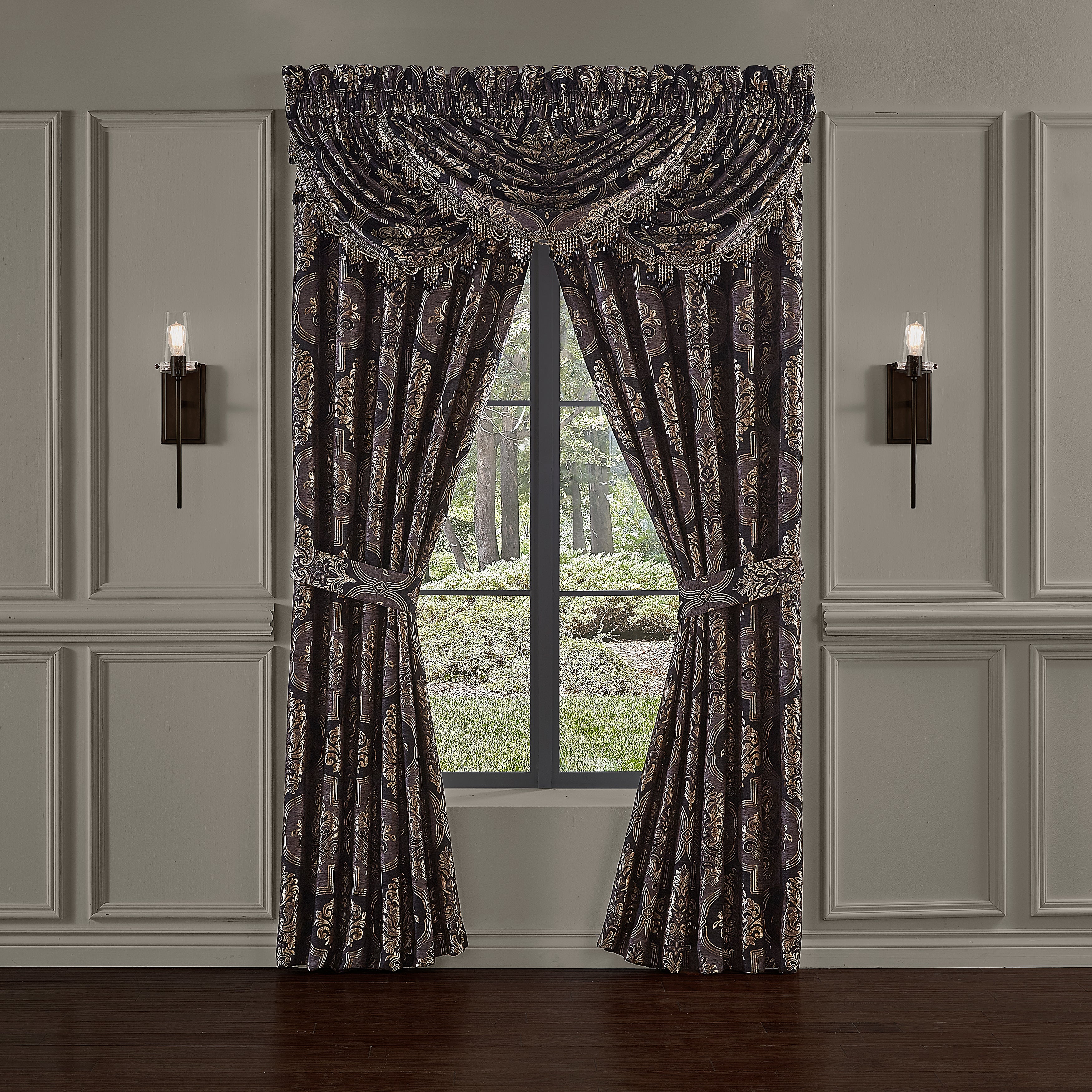 Windham Black Waterfall Window Valance By J Queen Window Valances By J. Queen New York