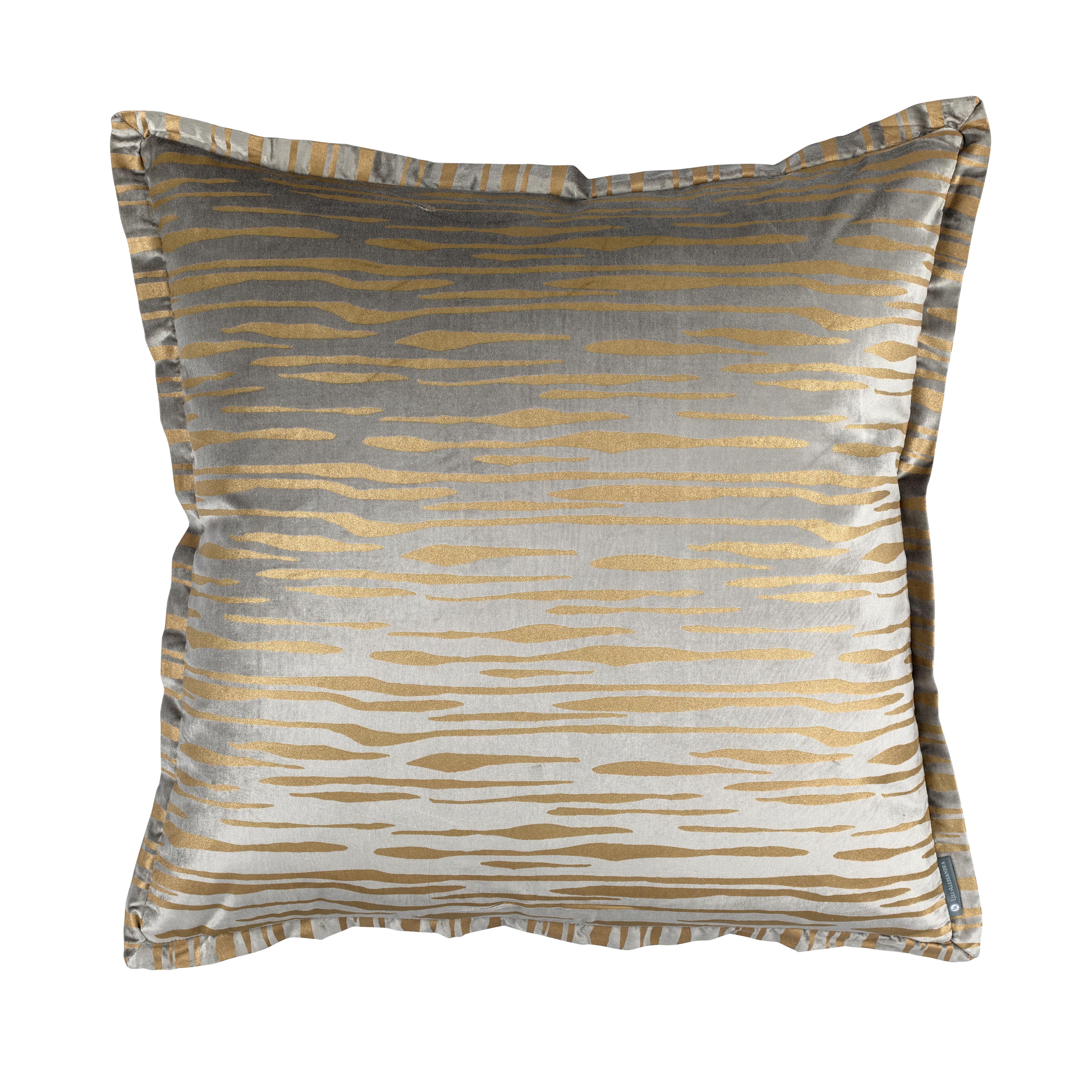 Lili Alessandra Light Grey Matte Velvet Gold Print Euro Decorative Throw Pillow Throw Pillows By Lili Alessandra