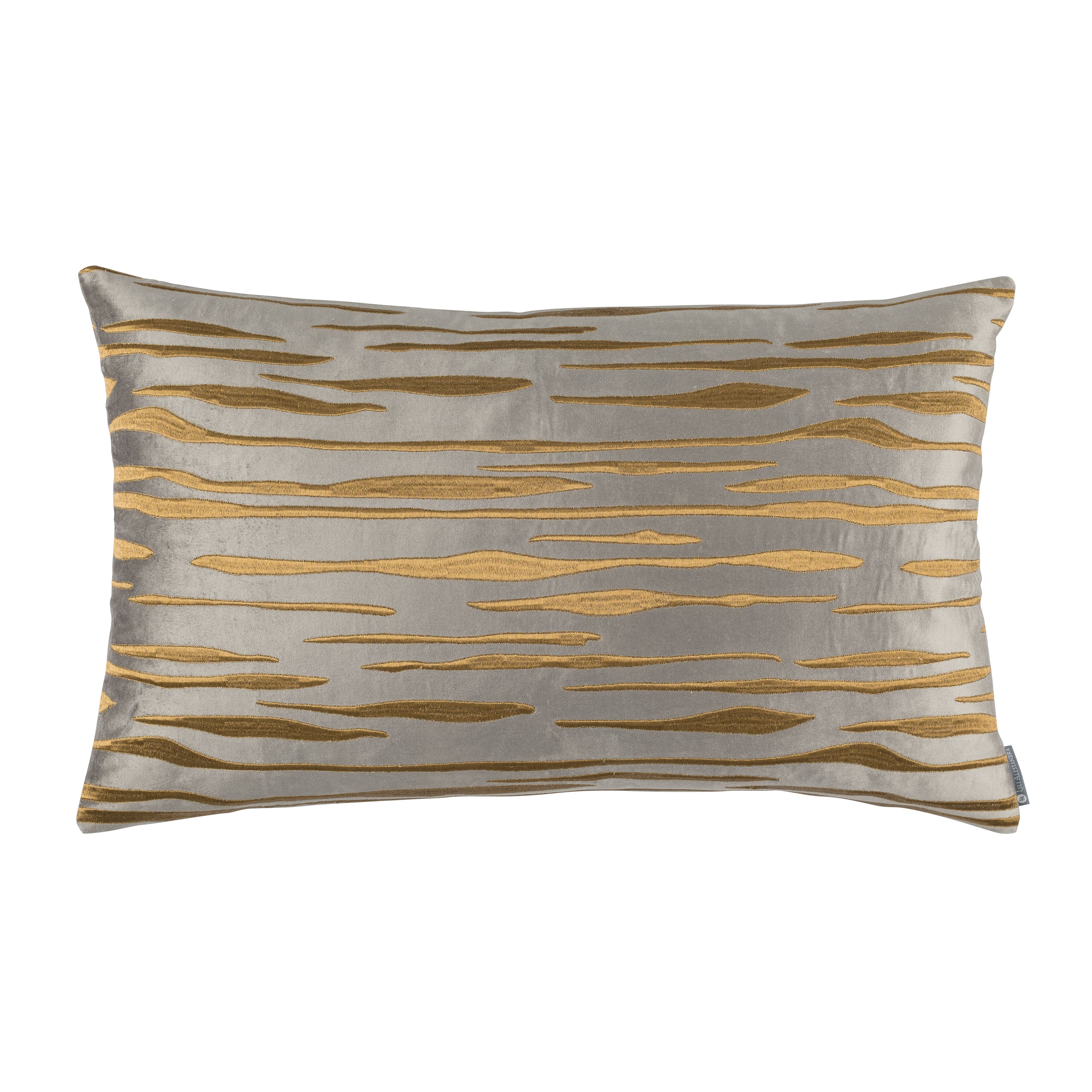 Lili Alessandra Pewter Matte Velvet Gold Embroidery Rectangle Pillow Throw Pillows By Lili Alessandra