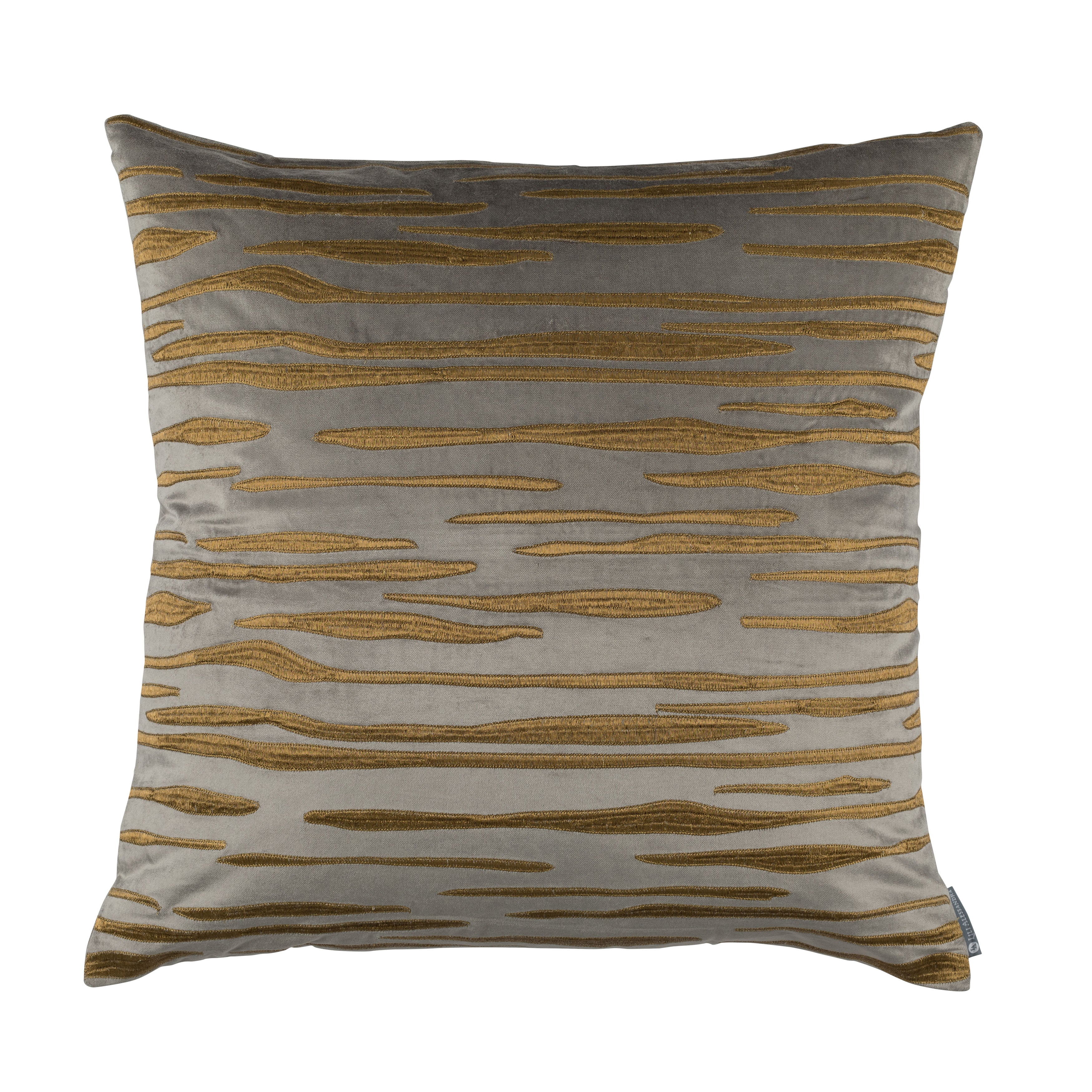 Lili Alessandra Pewter Matte Velvet Gold Embroidery Square Pillow Throw Pillows By Lili Alessandra