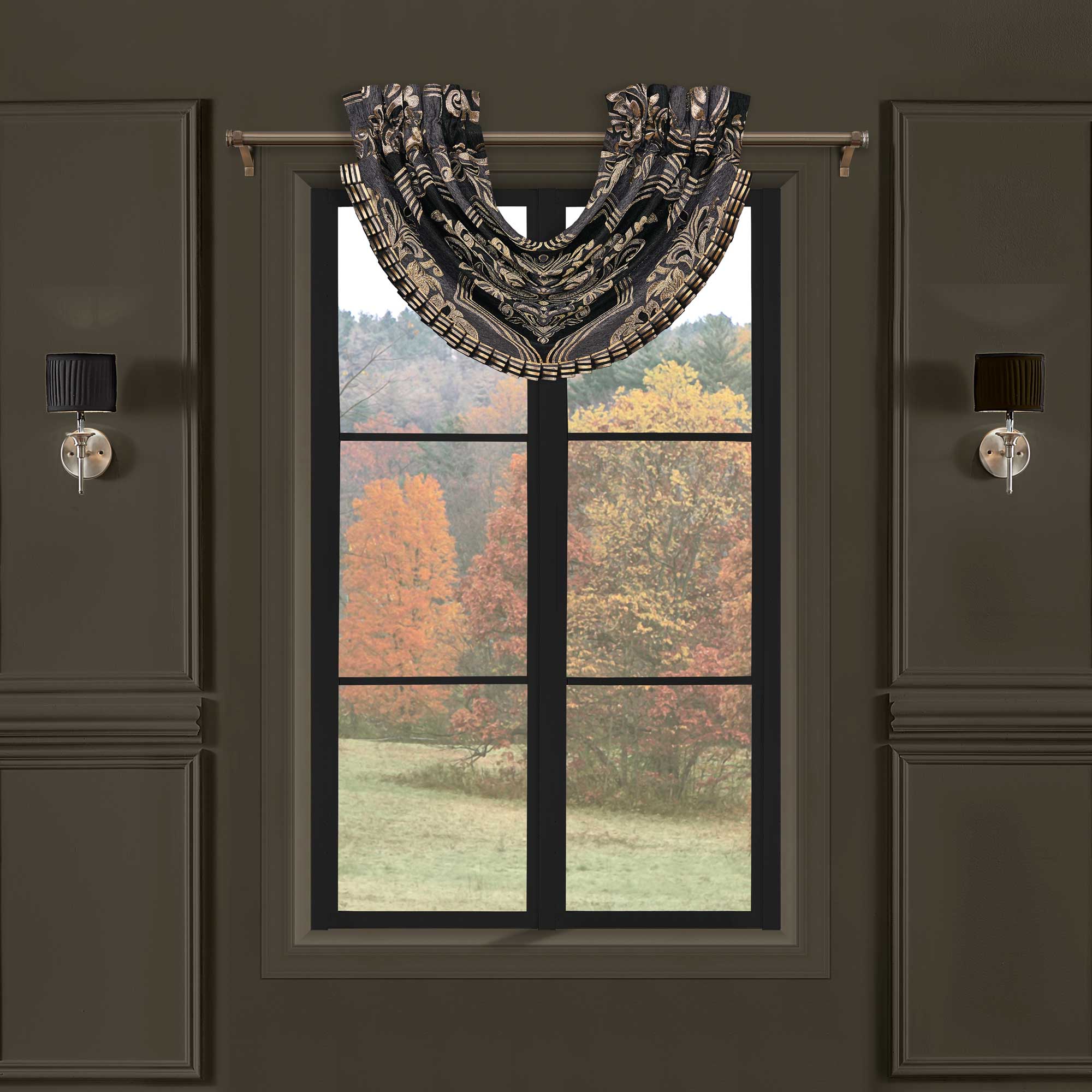 Savoy Pewter Waterfall Window Valance By J Queen Window Valances By J. Queen New York