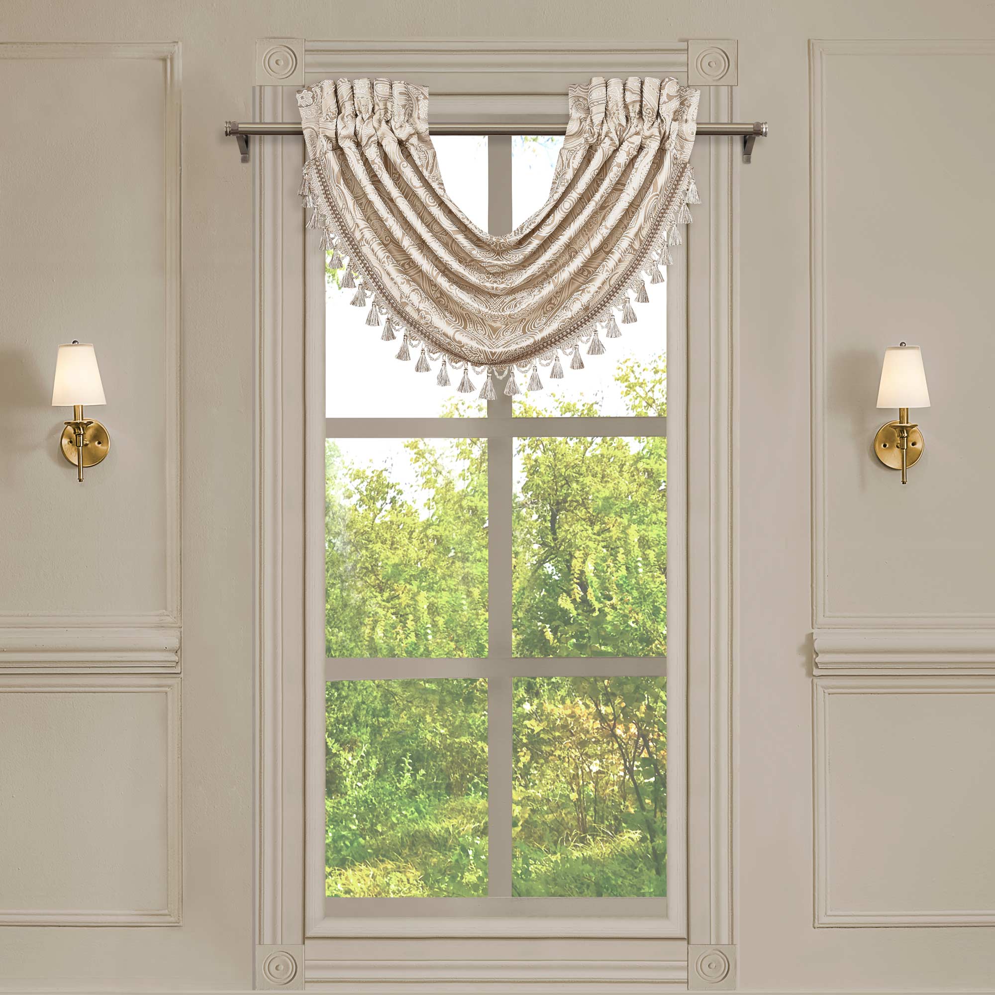 Trinity Champagne Waterfall Window Valance By J Queen Window Valances By J. Queen New York