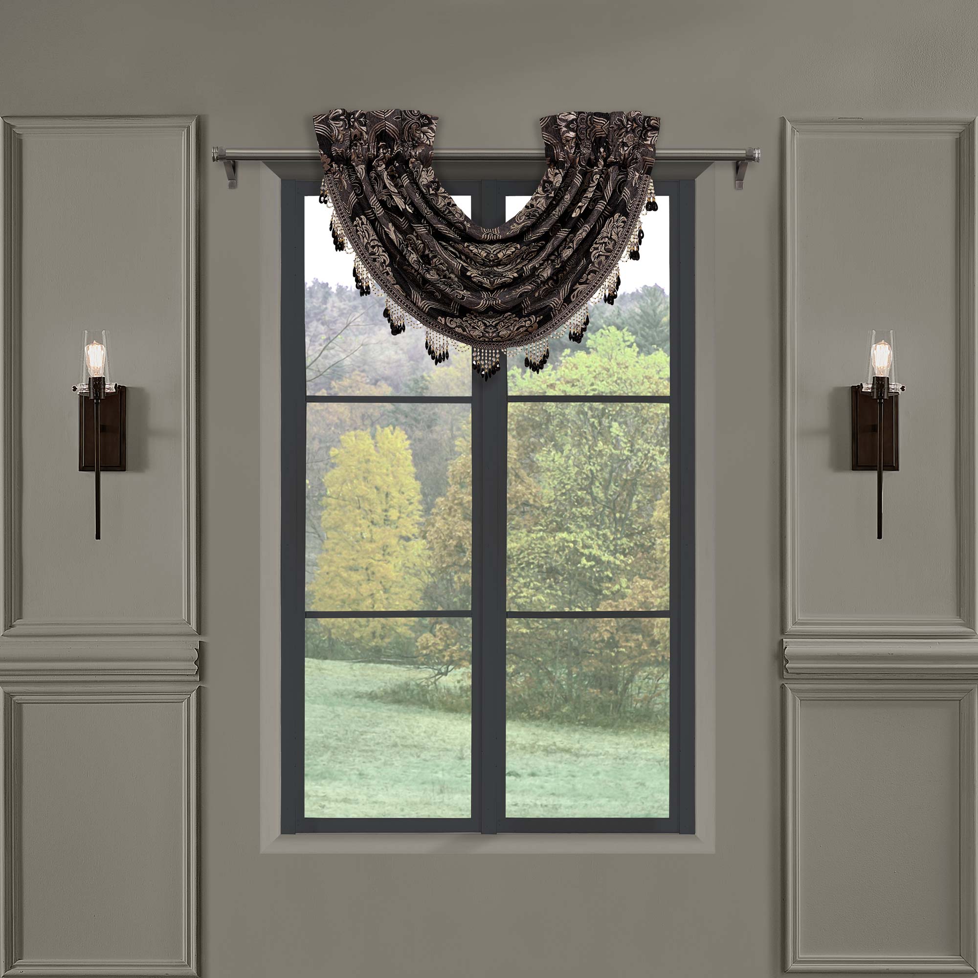 Windham Black Waterfall Window Valance By J Queen Window Valances By J. Queen New York