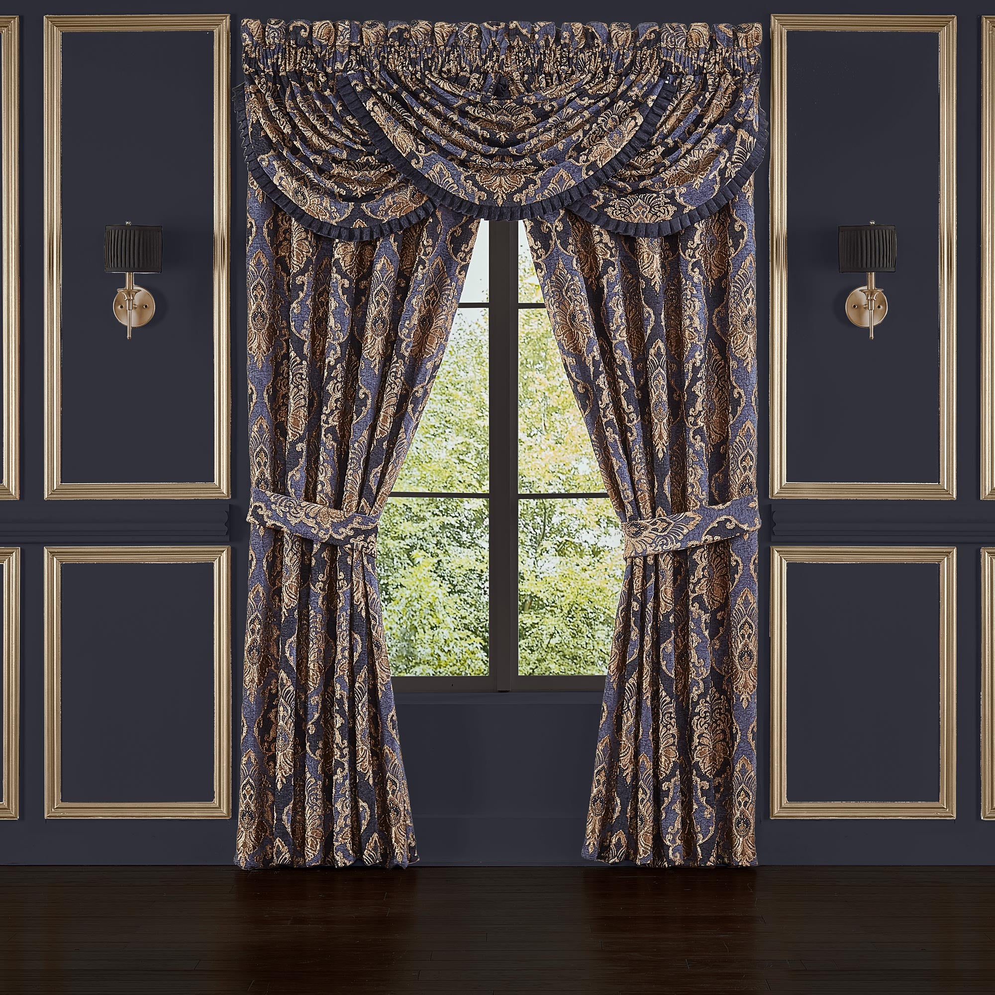 Woodstock Indigo Waterfall Window Valance By J Queen Window Valances By J. Queen New York